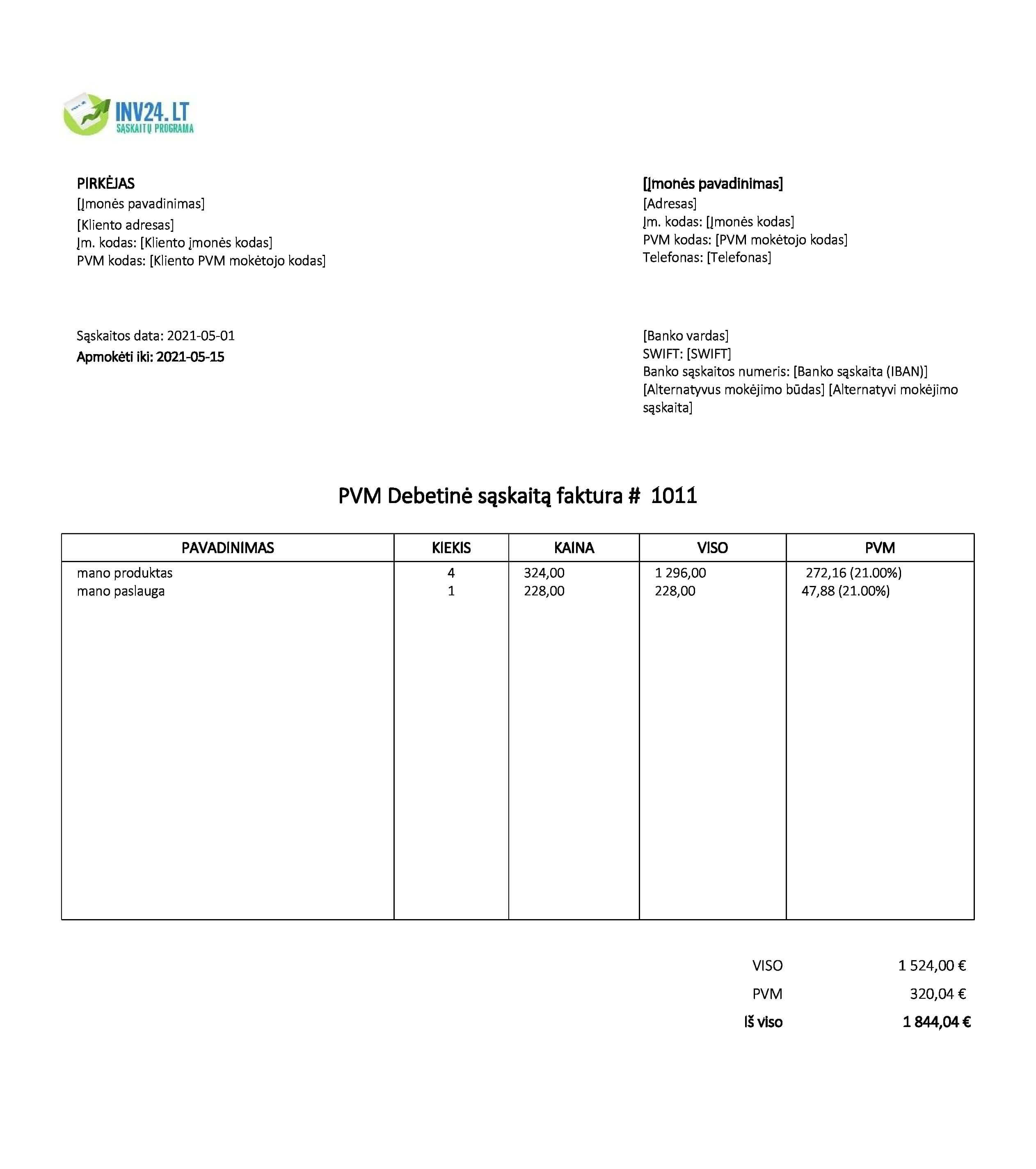 debetinė pvm sąskaita faktūra pavyzdys