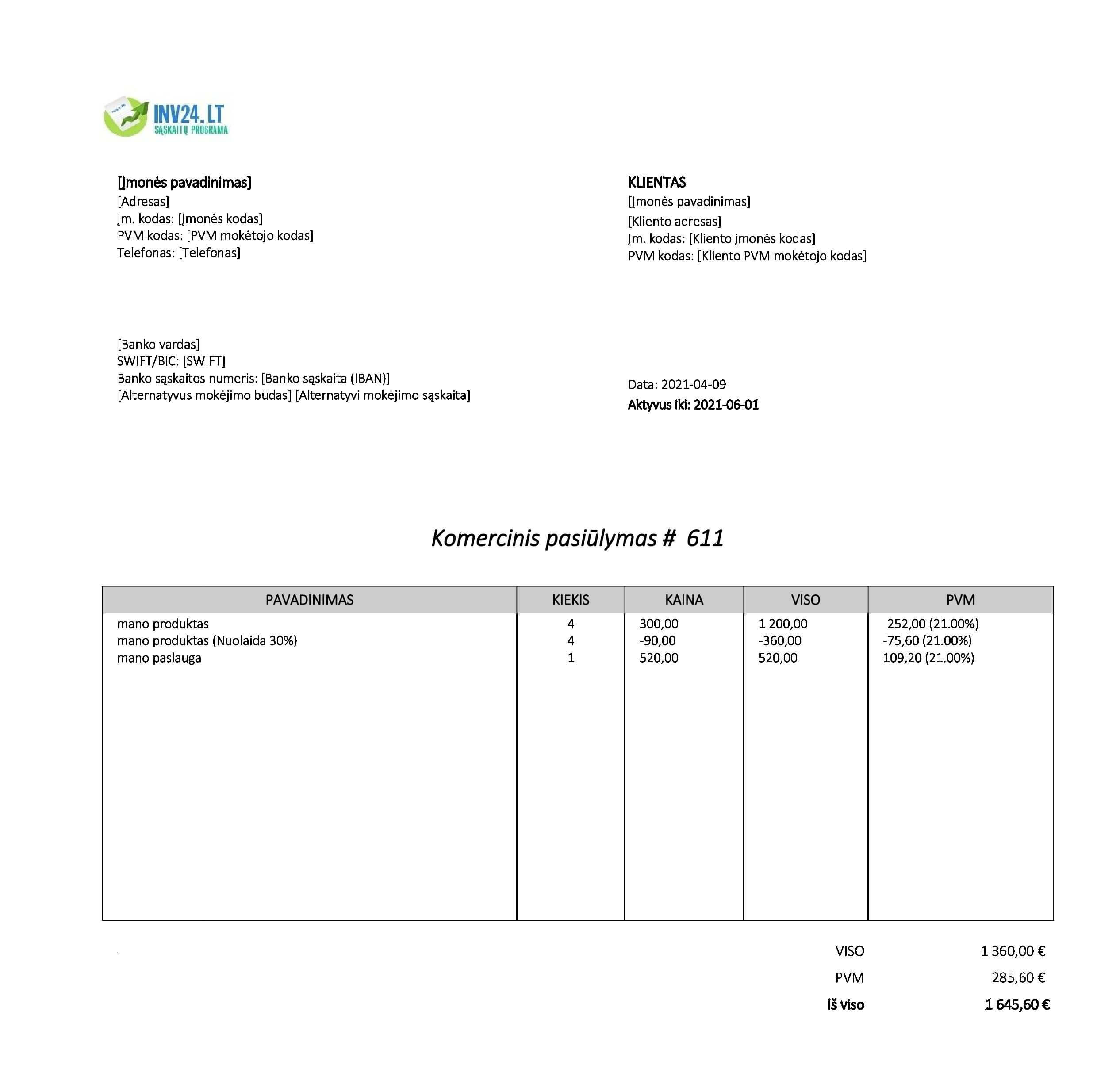 komercinis pasiūlymas forma komercinis pasiūlymas forma