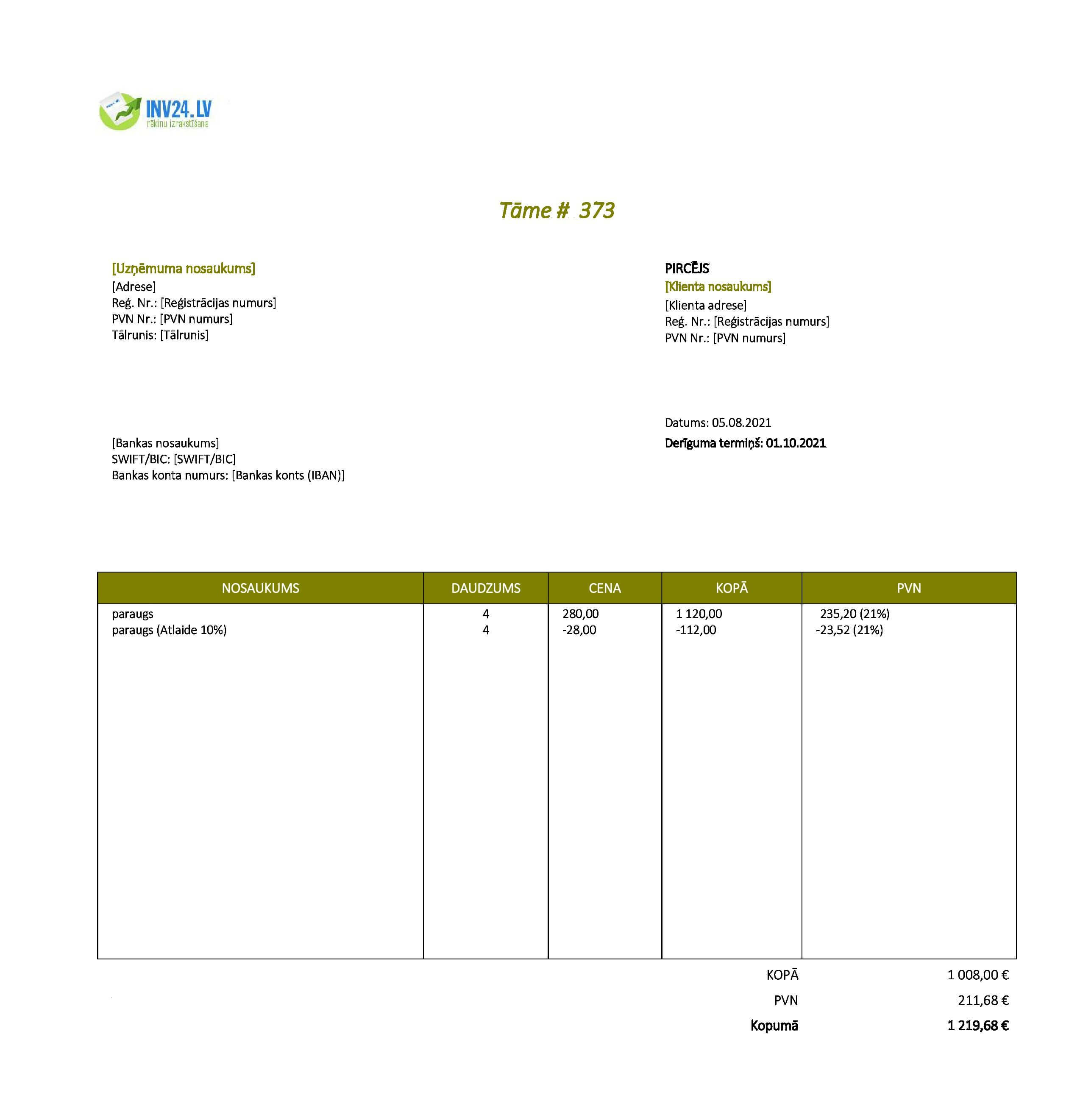 cenu piedāvājums paraugs (Excel / Google Sheets) cenu piedāvājums paraugs (Excel / Google Sheets)