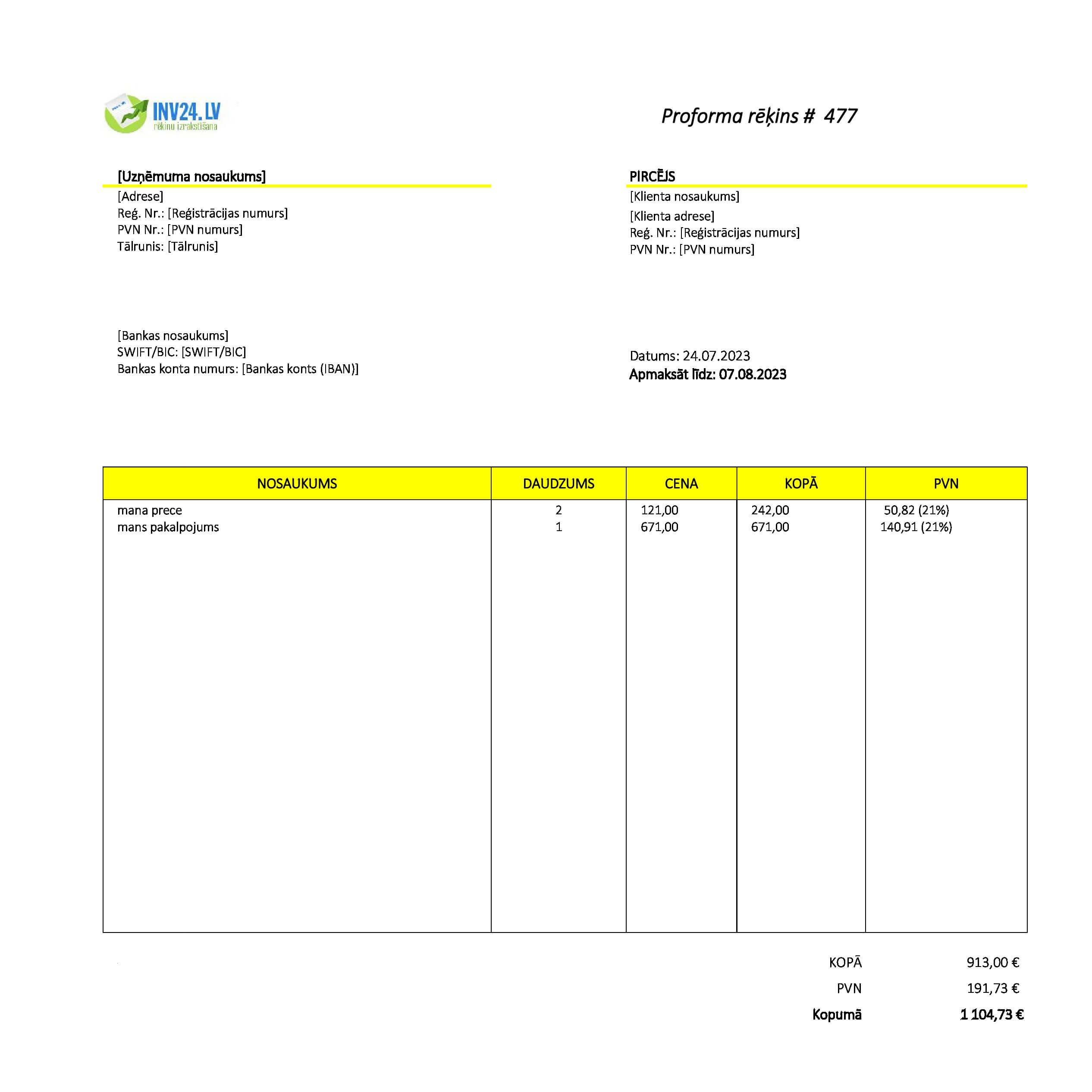 proforma rēķins paraugs