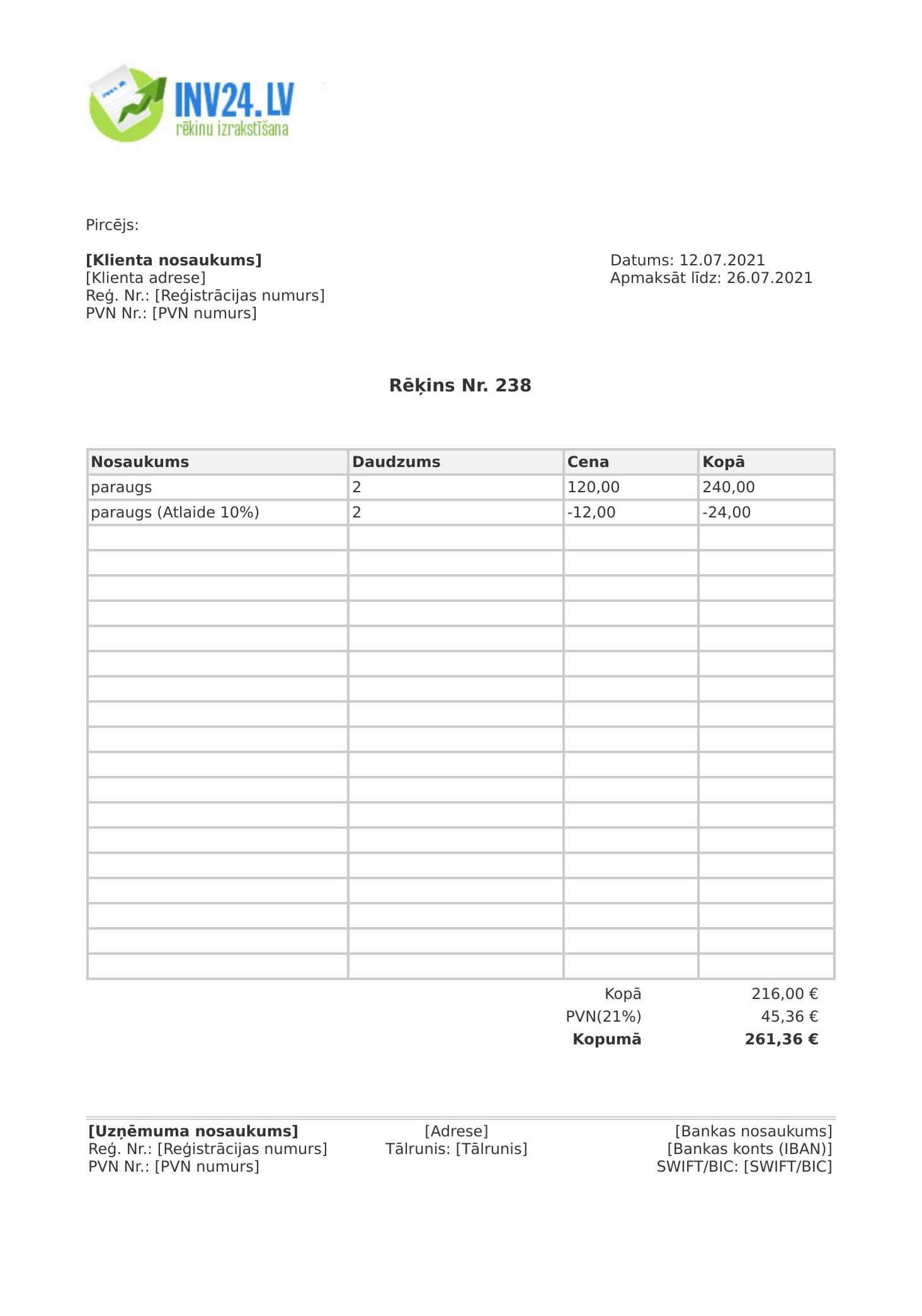 rēķins paraugs (HTML)