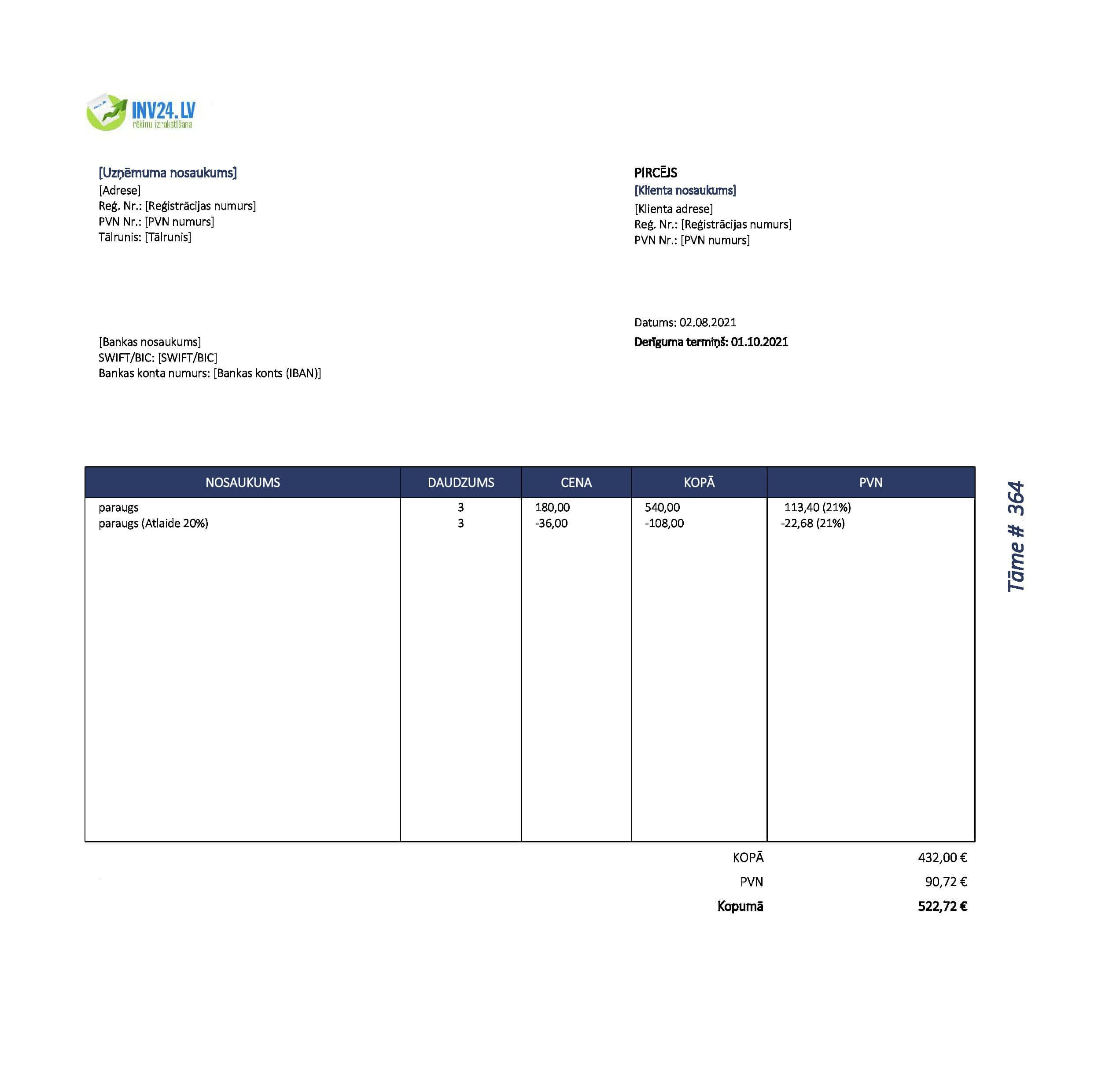 tāmes paraugs xls (Excel / Google Sheets)