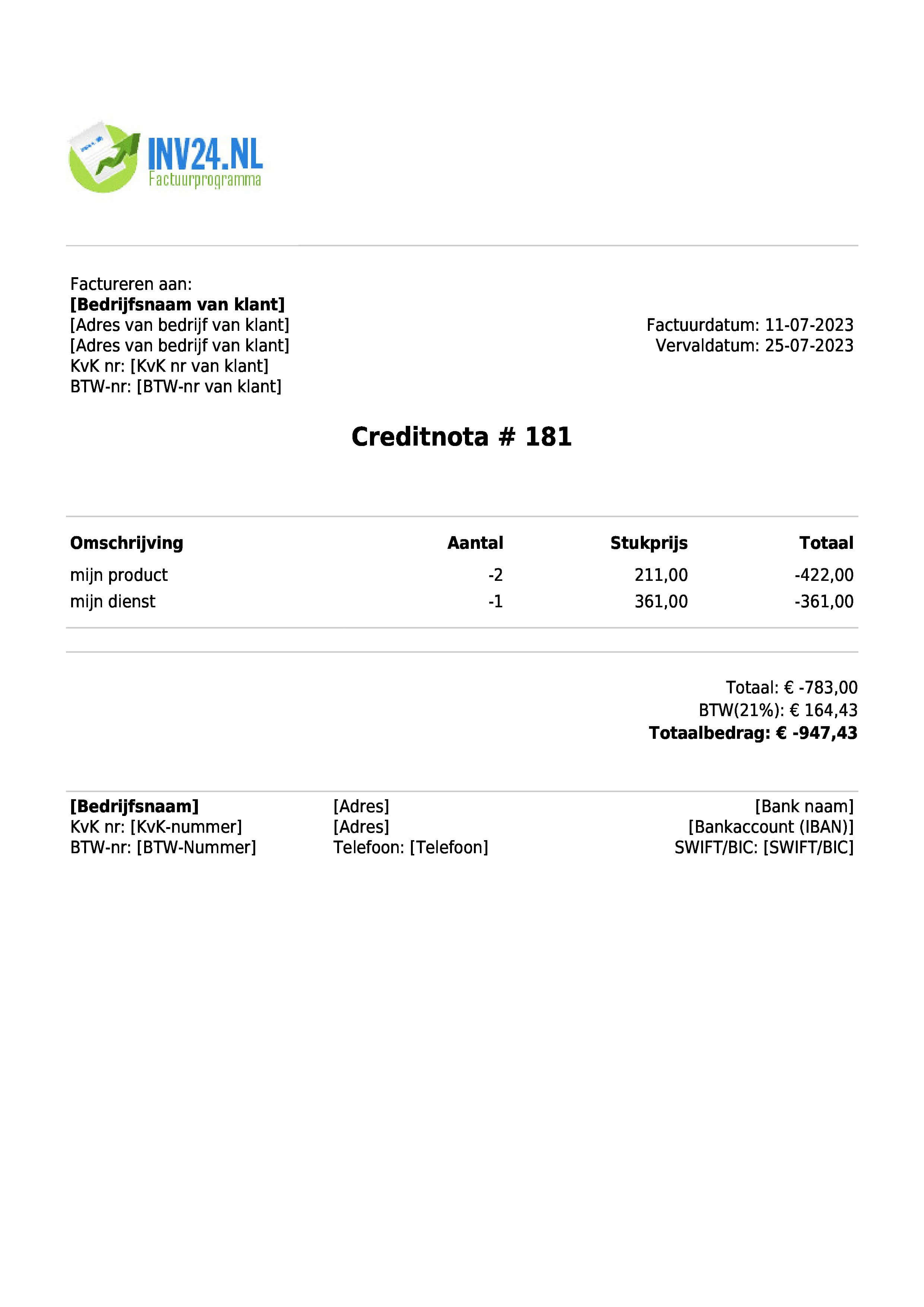 creditnota voorbeeld (PDF) creditnota voorbeeld (PDF)
