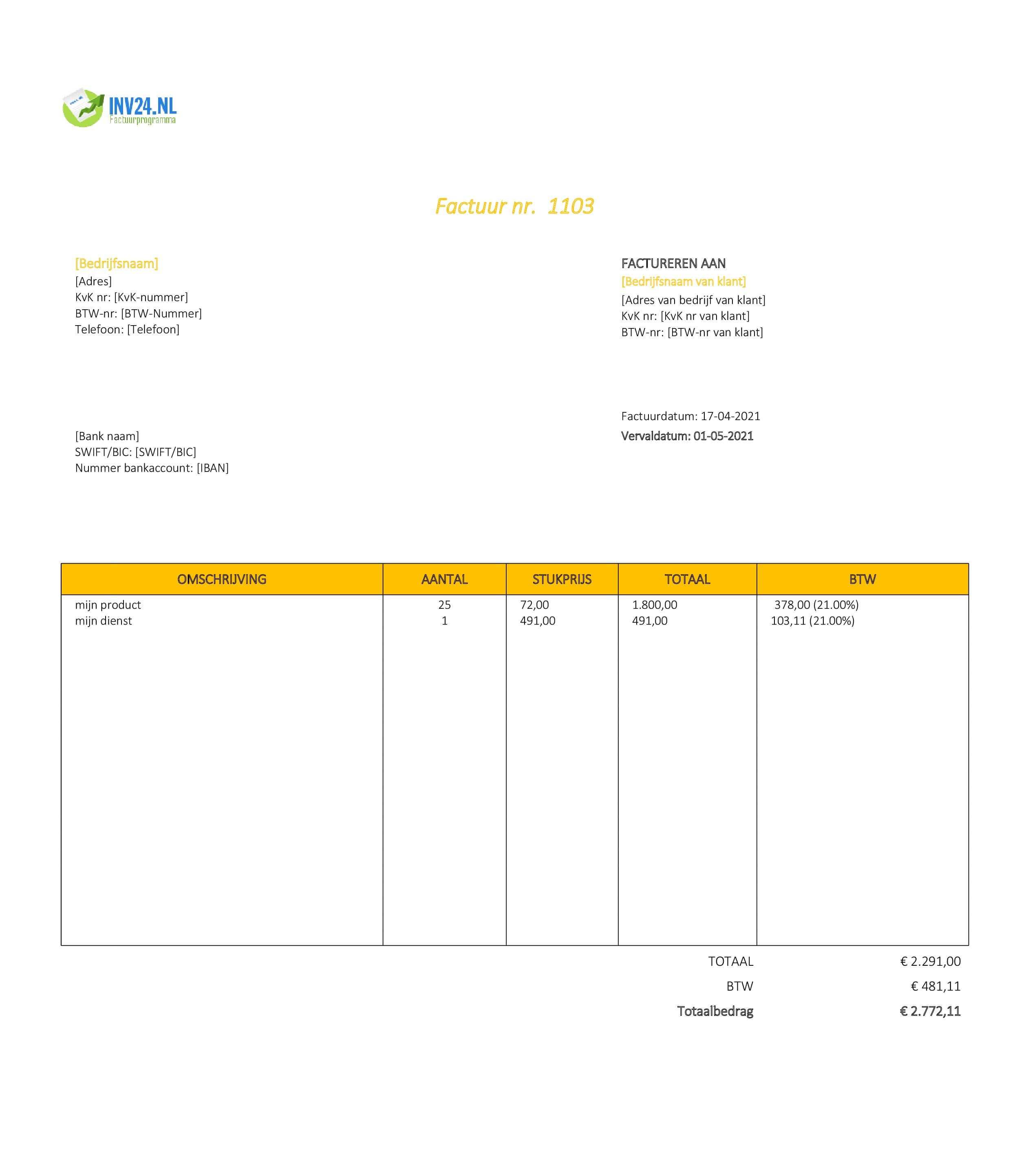 excel sjabloon factuur