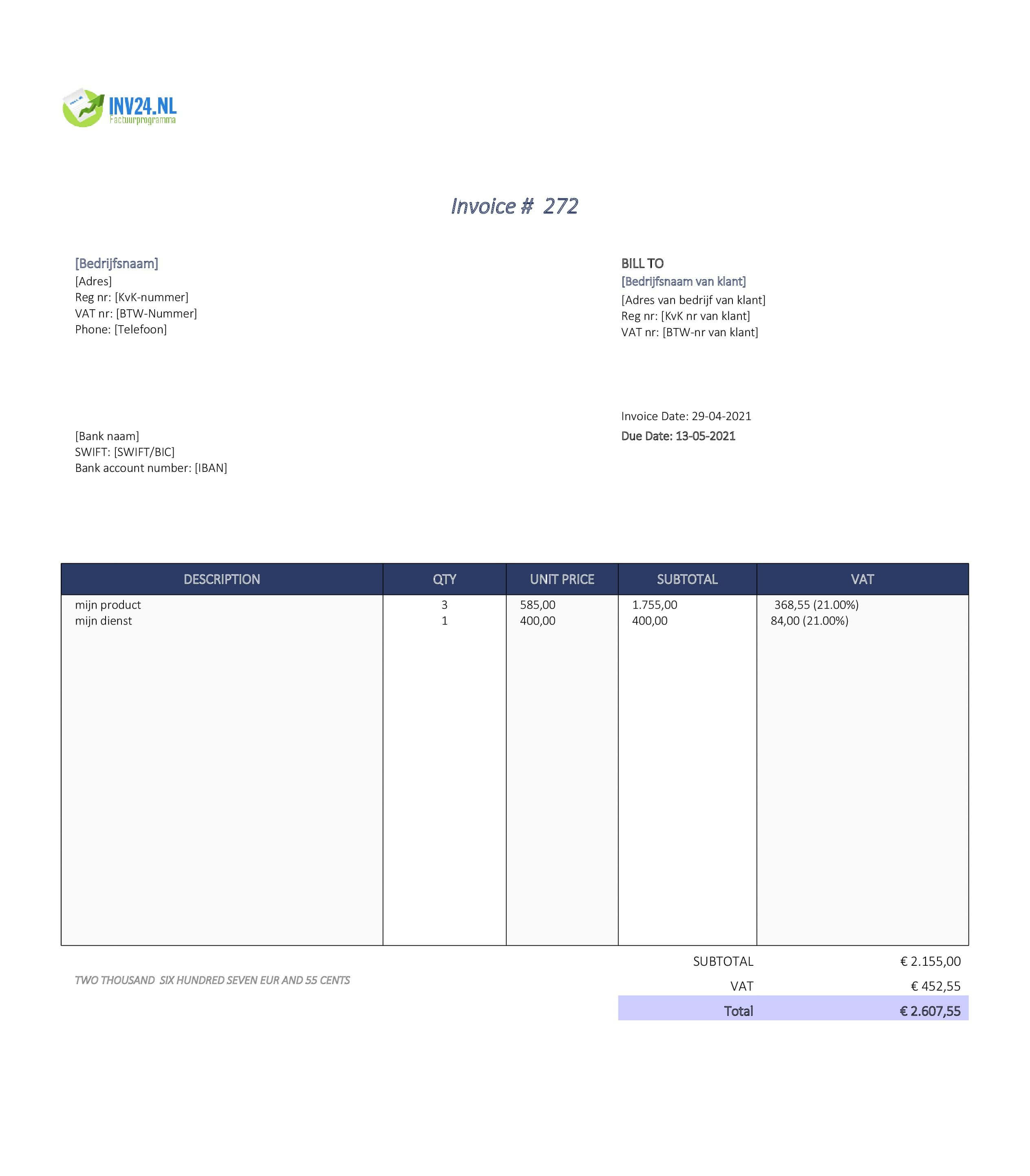 factuur engels voorbeeld (invoice)