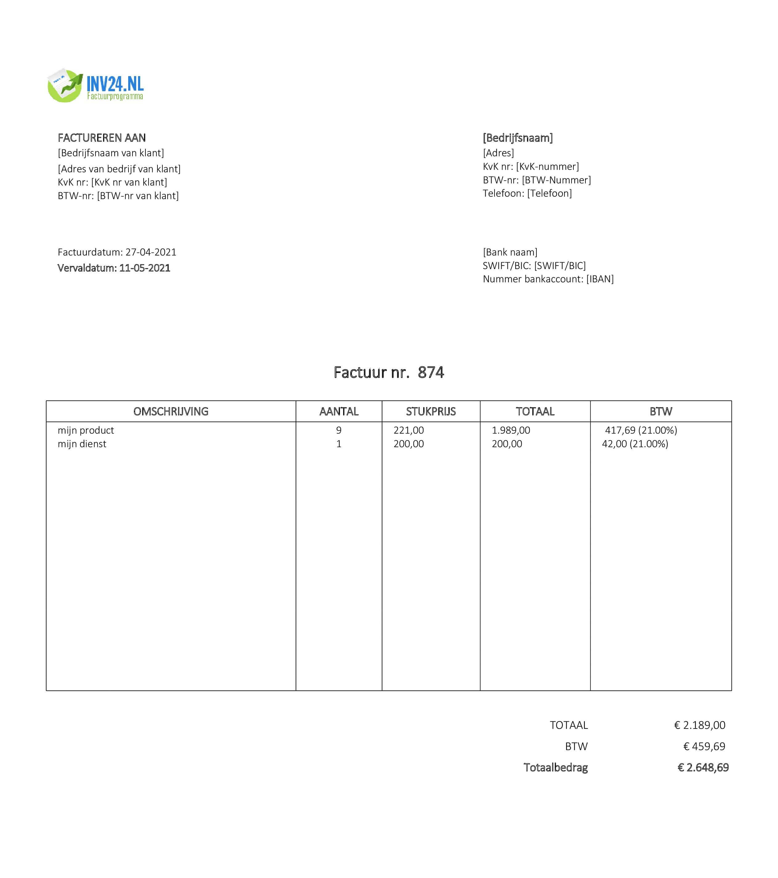 factuur opstellen voorbeeld