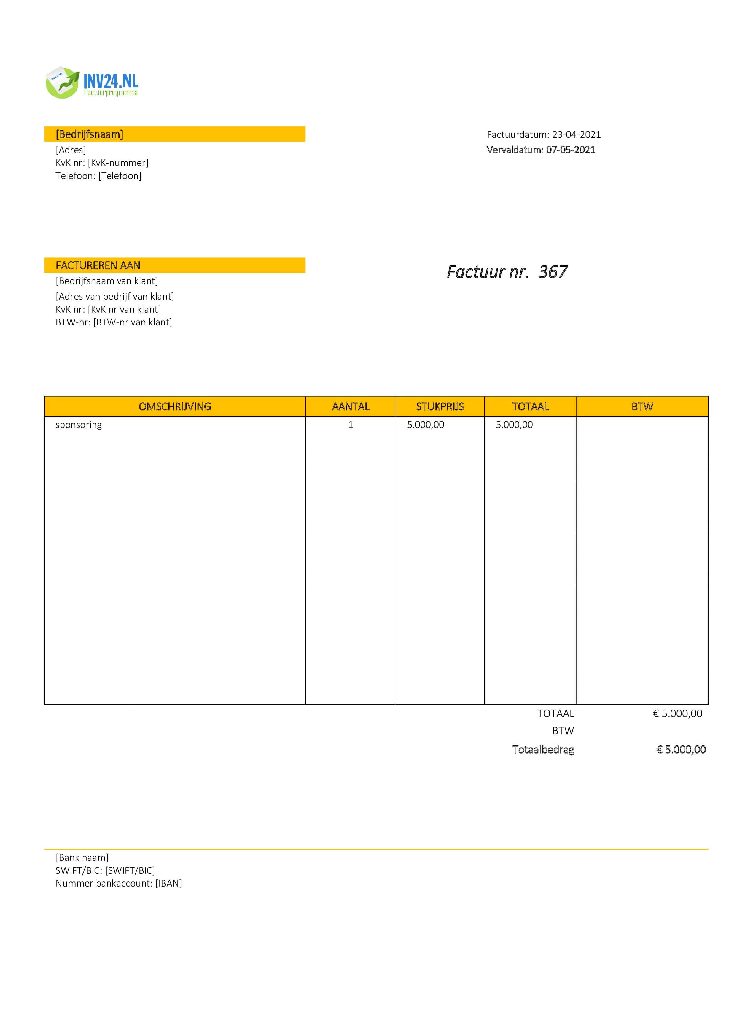 factuur sponsoring voorbeeld factuur sponsoring voorbeeld