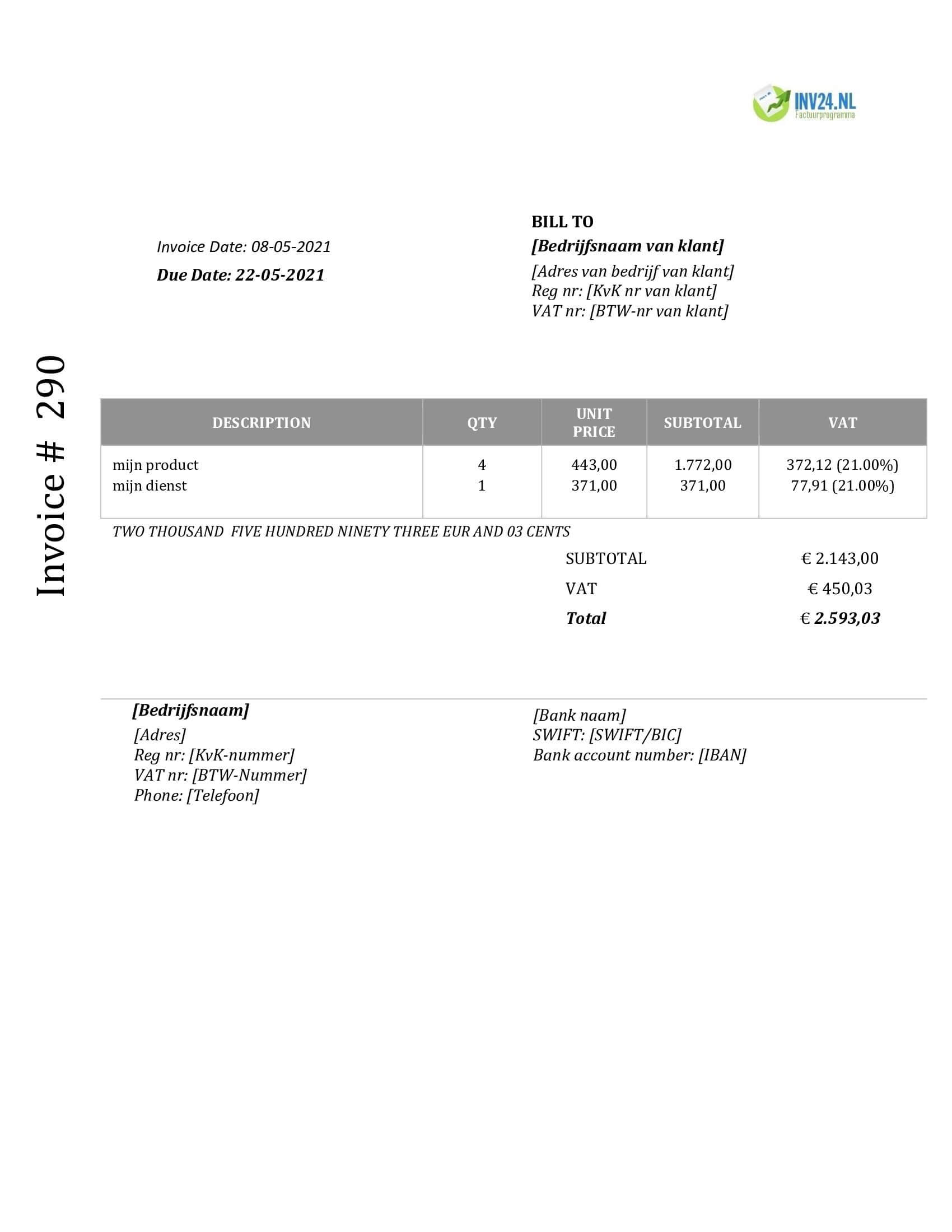 invoice voorbeeld