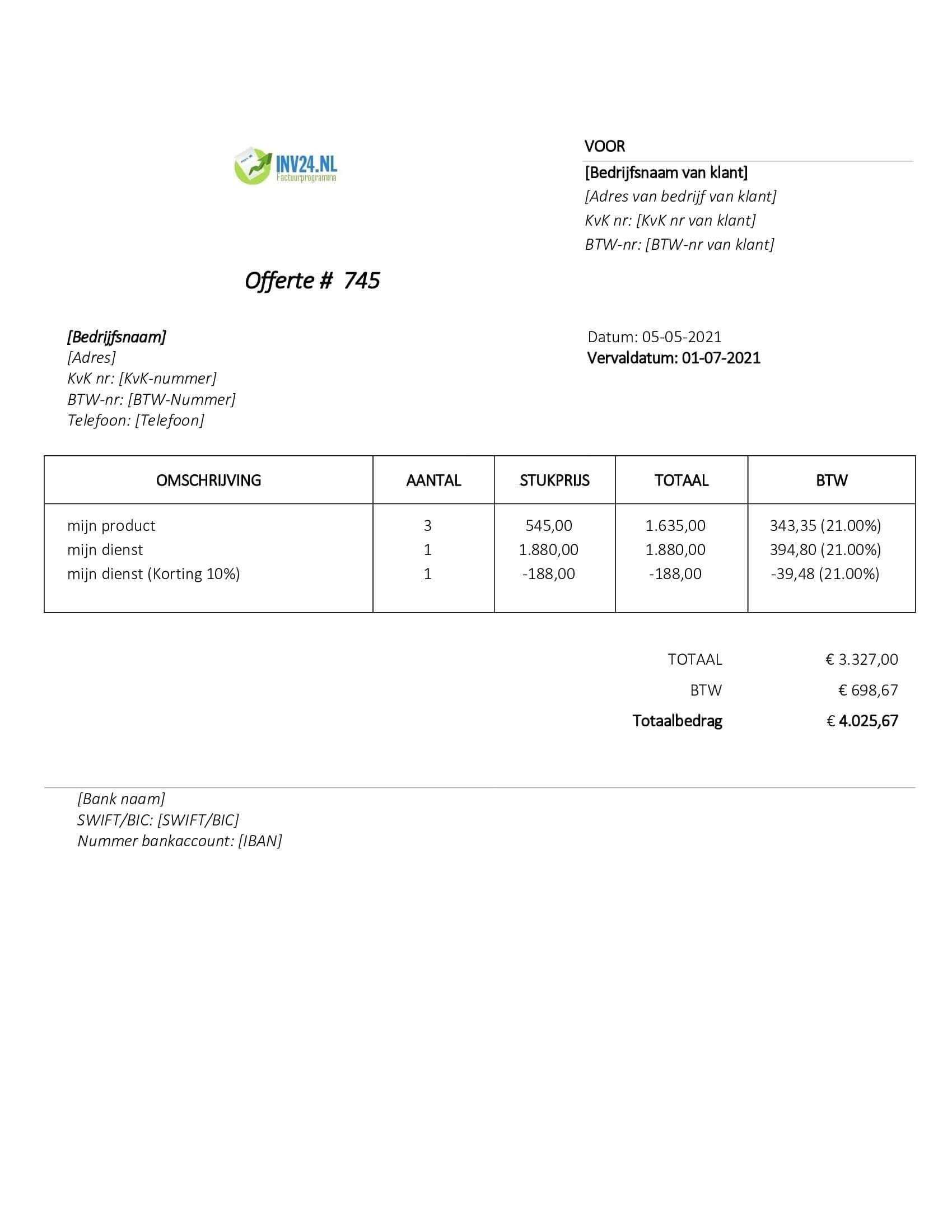 offerte opstellen voorbeeld offerte opstellen voorbeeld