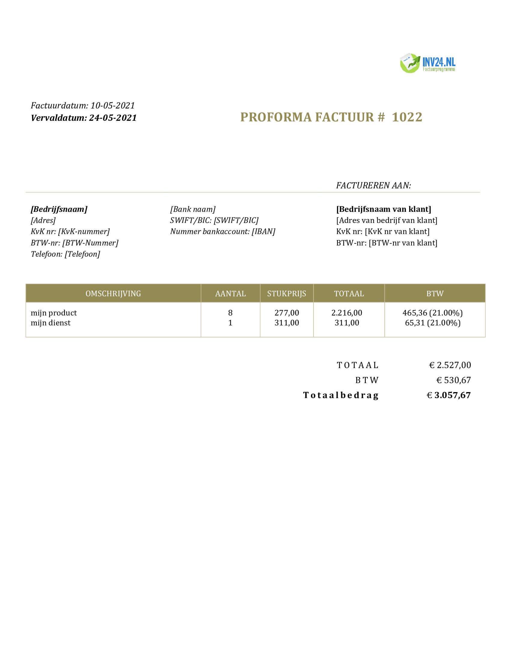 proforma factuur voorbeeld