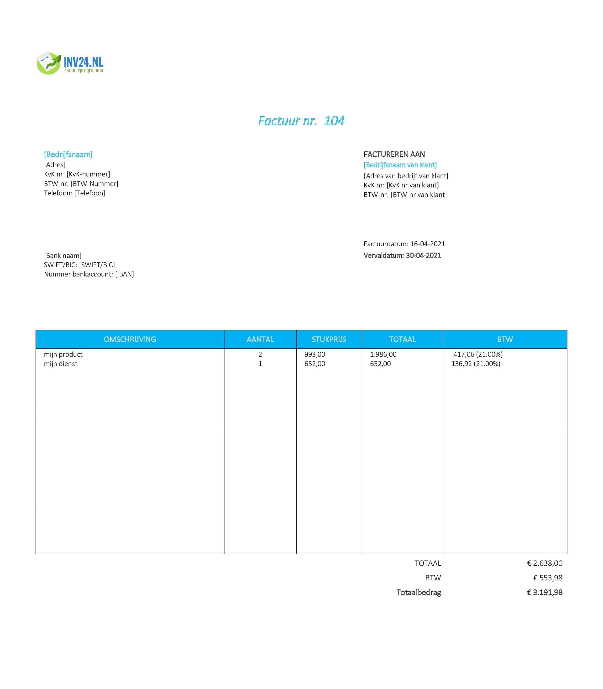 standaard factuur excel