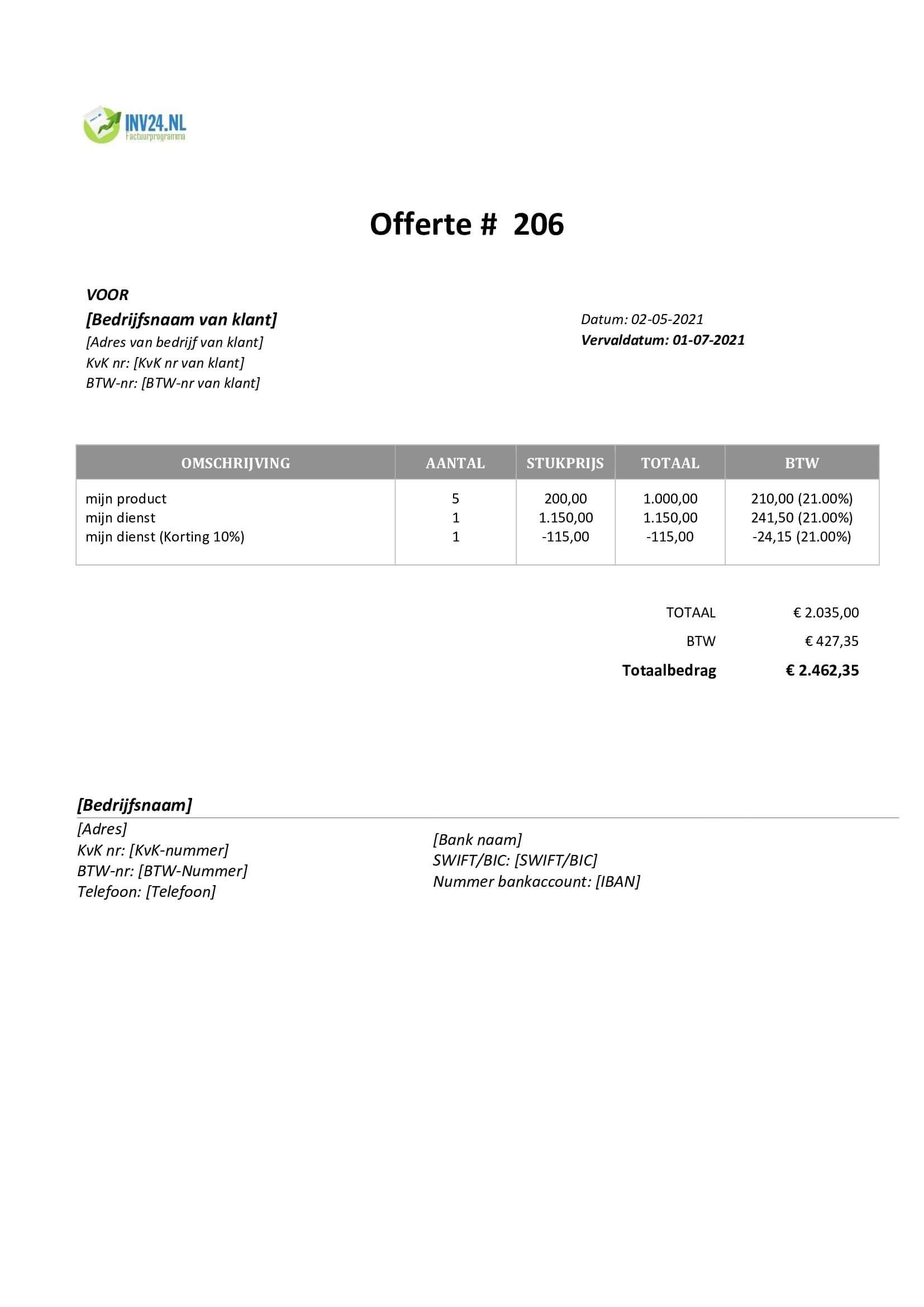 voorbeeld offerte voorbeeld offerte