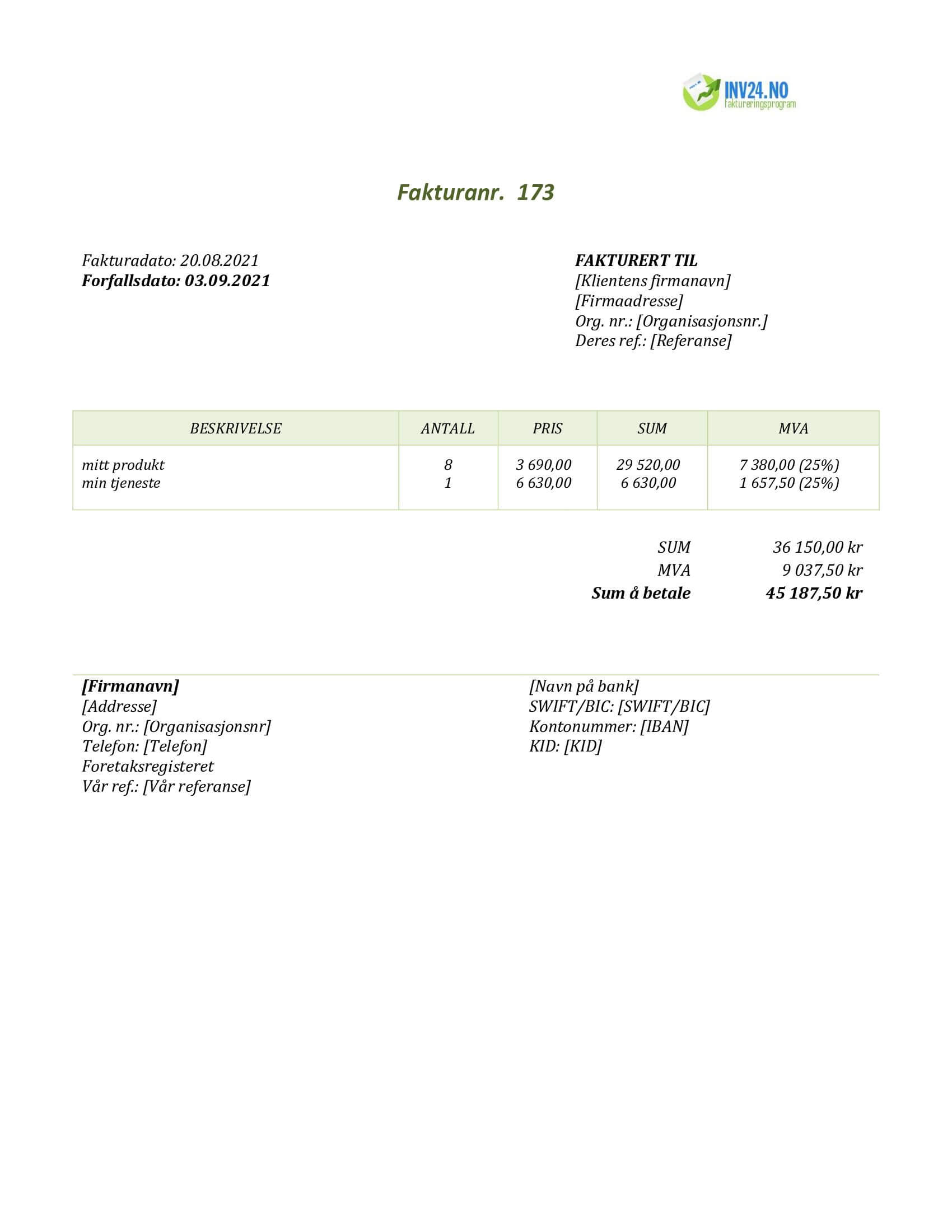 Faktura mal Google Docs (Word / Google Docs)