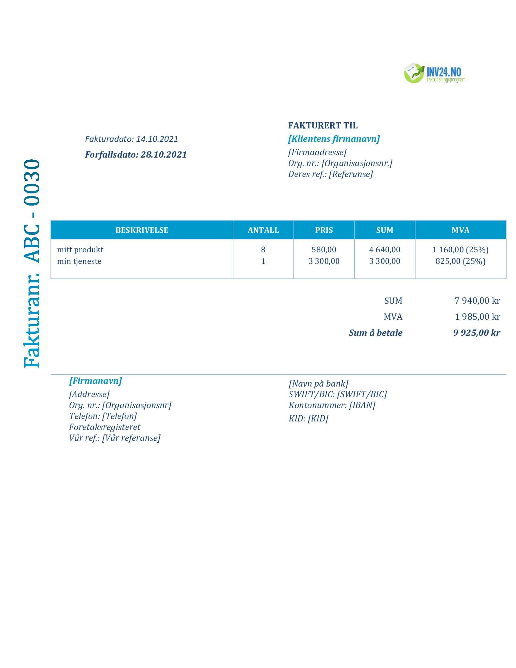 online faktura mal (Word / Google Docs)