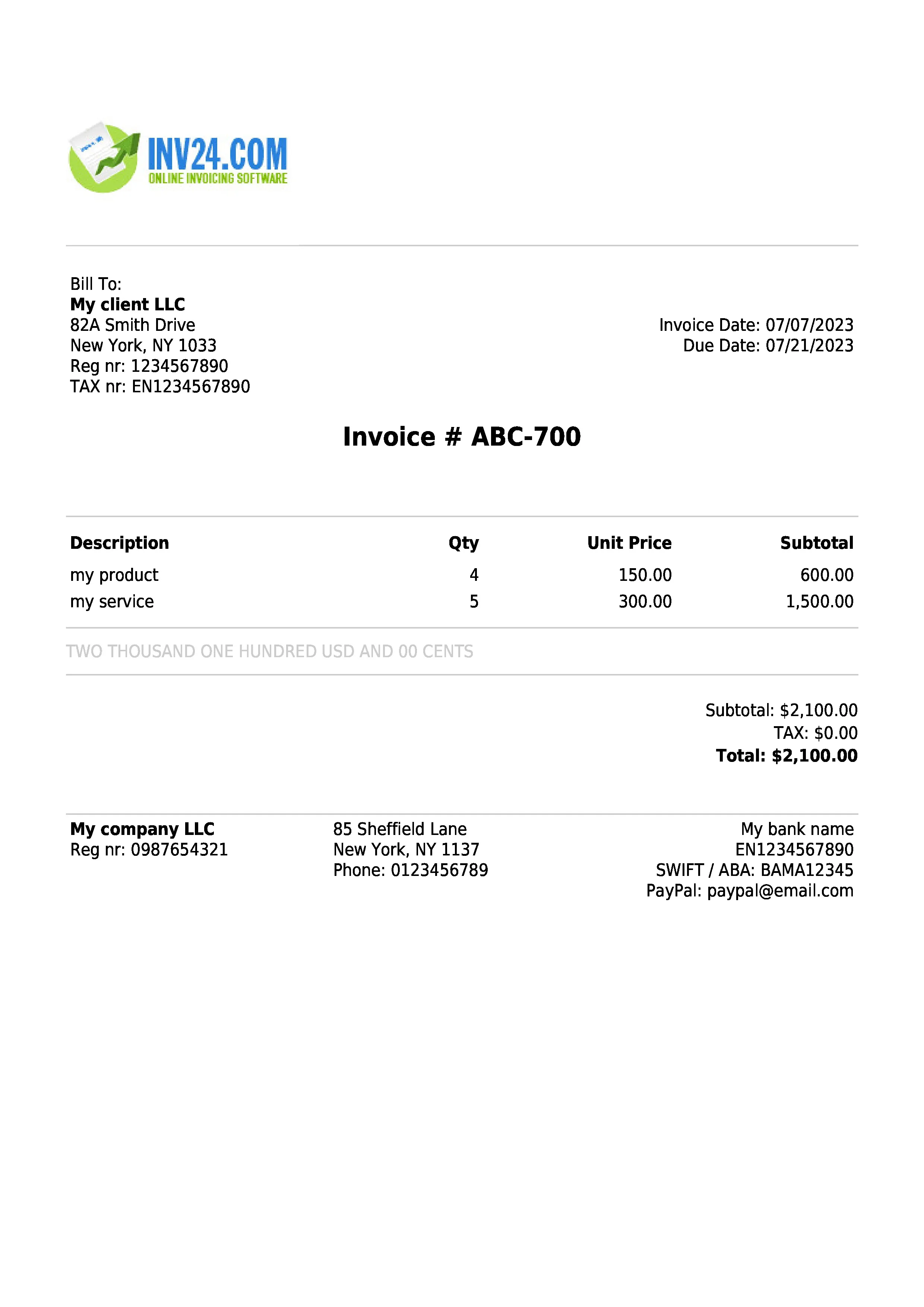 Invoice sample for TAX non-payer company