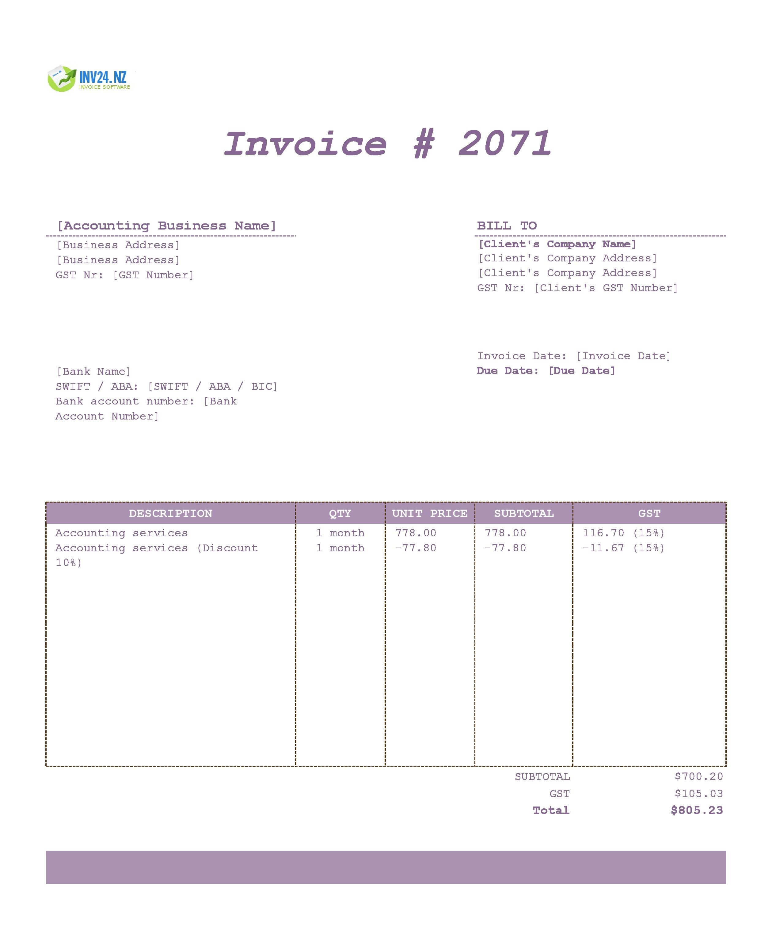 Accounting Invoice Template for New Zealand (Excel / Google Sheets) Accounting Invoice Template for New Zealand (Excel / Google Sheets)