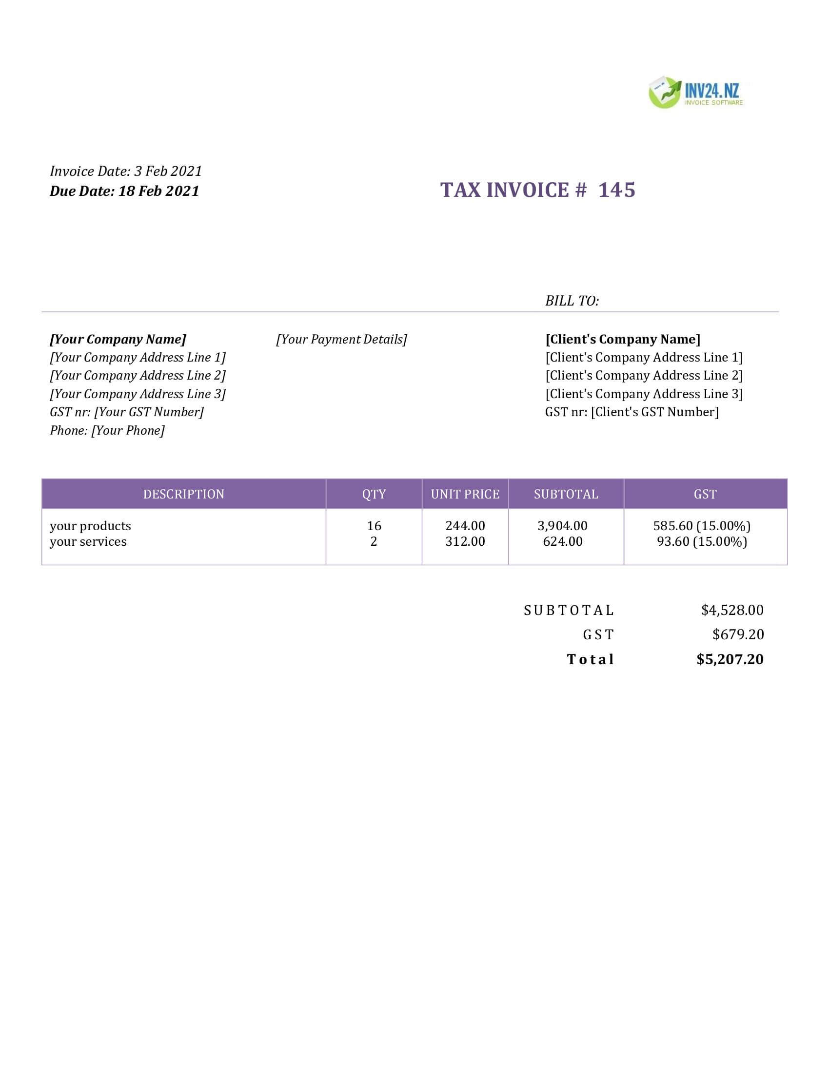 basic invoice template nz