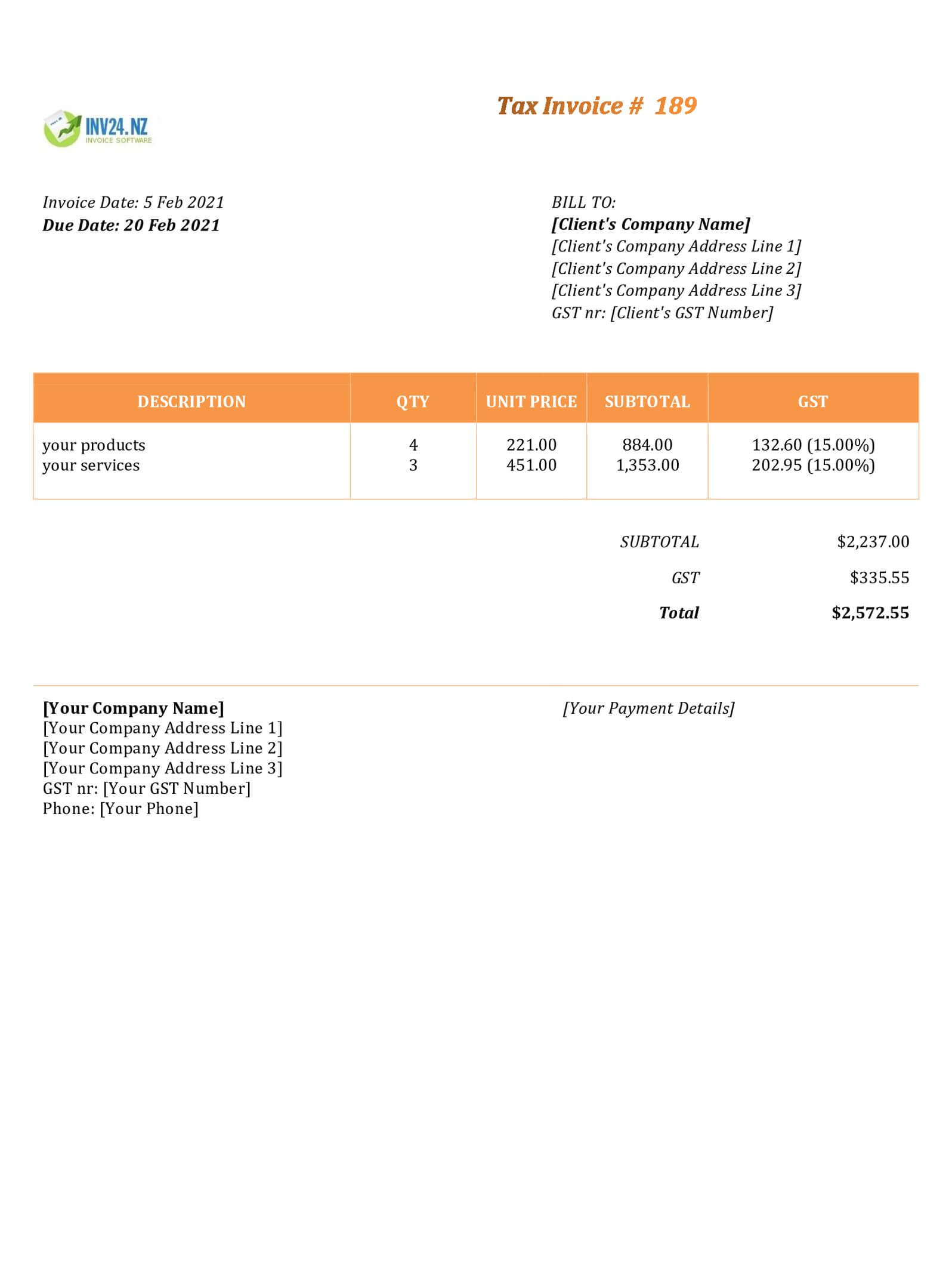 Invoice Template New Zealand
