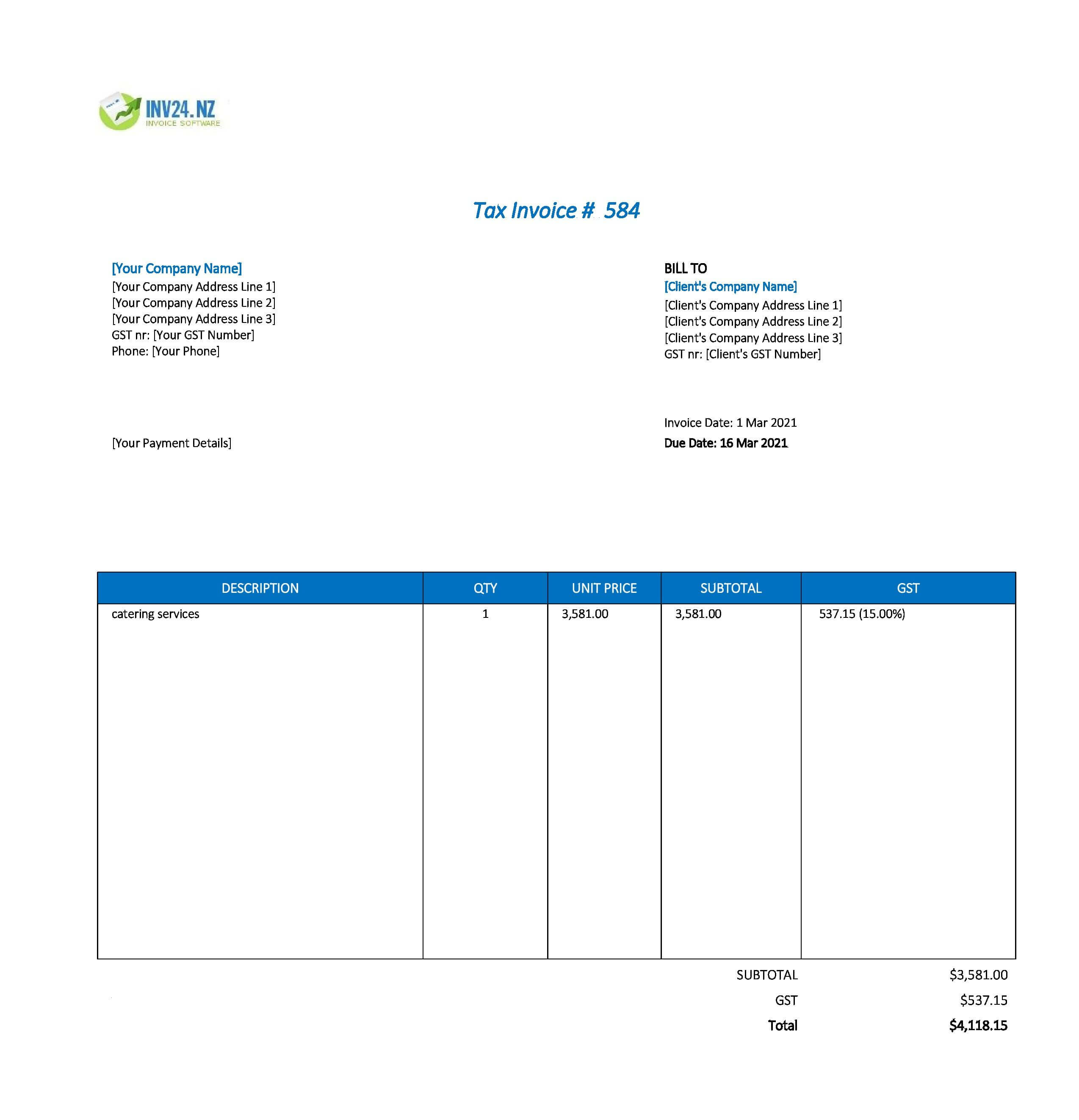 catering invoice template nz