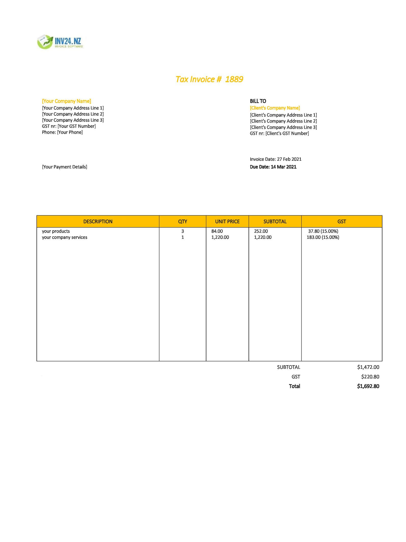New Zealand Invoice Template
