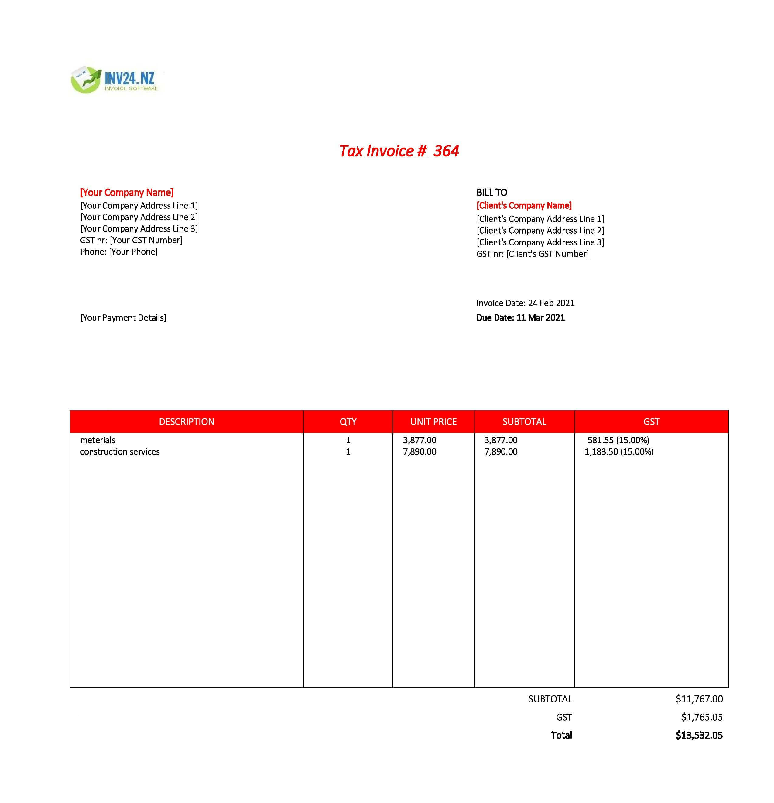 construction invoice template nz construction invoice template nz