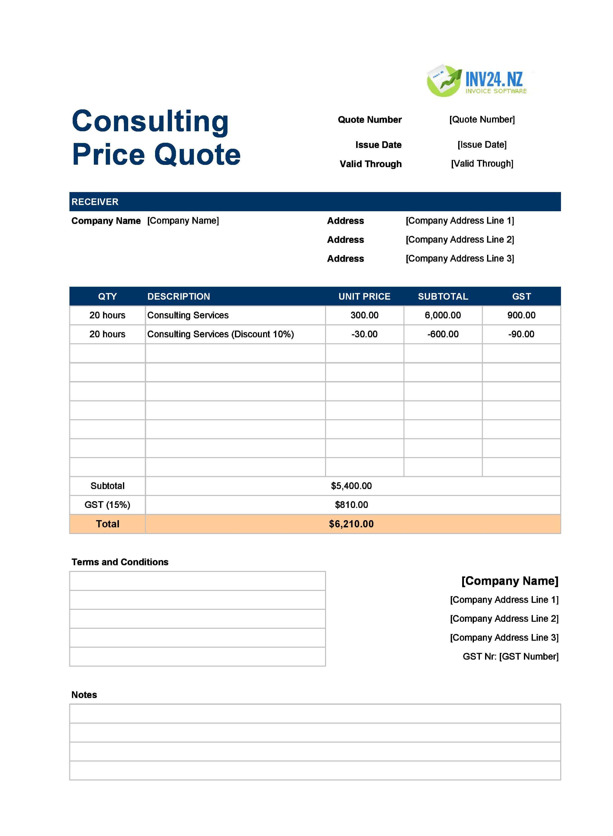 Consulting Quote Template for New Zealand (Excel / Google Sheets)
