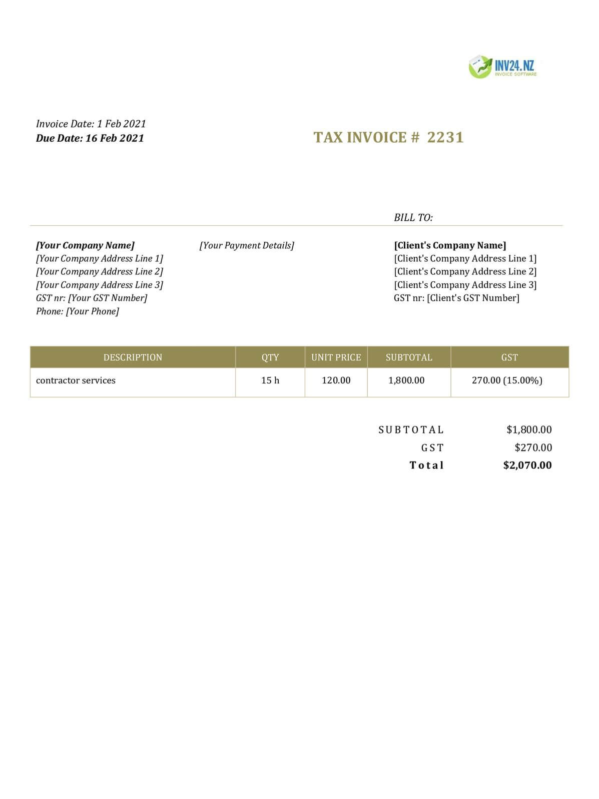 New Zealand Invoice Template