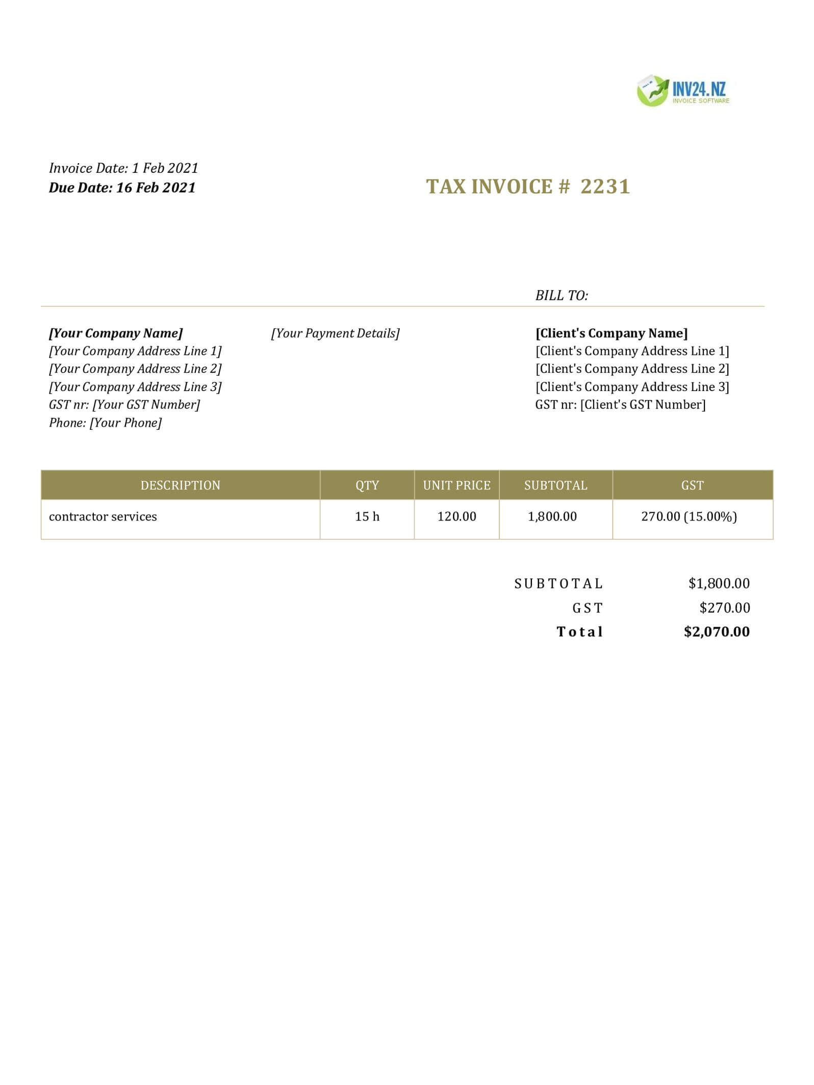 New Zealand Invoice Template