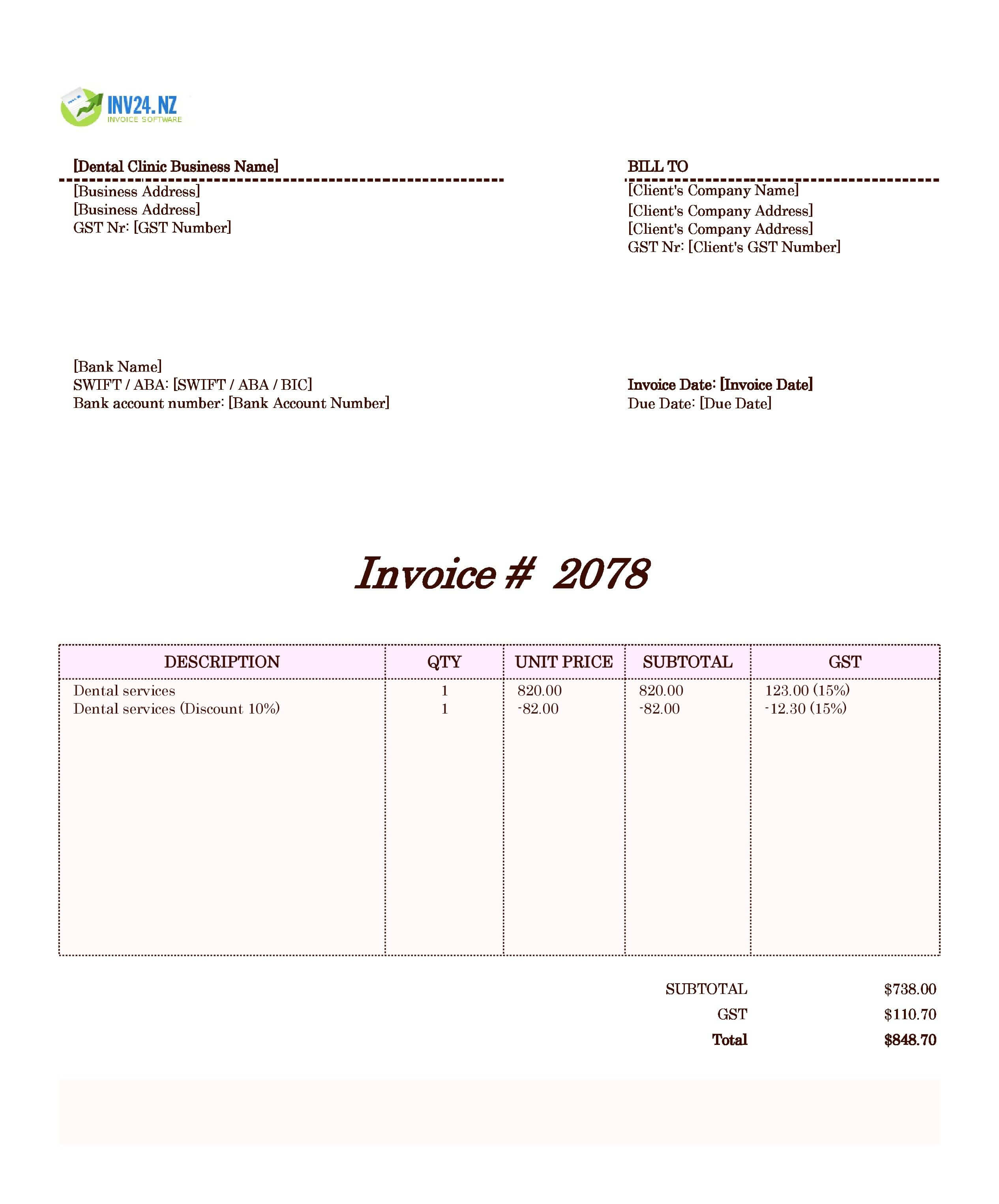 Dental Invoice Template for New Zealand (Excel / Google Sheets) Dental Invoice Template for New Zealand (Excel / Google Sheets)