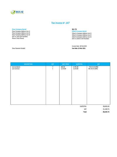 easy invoice template nz excel