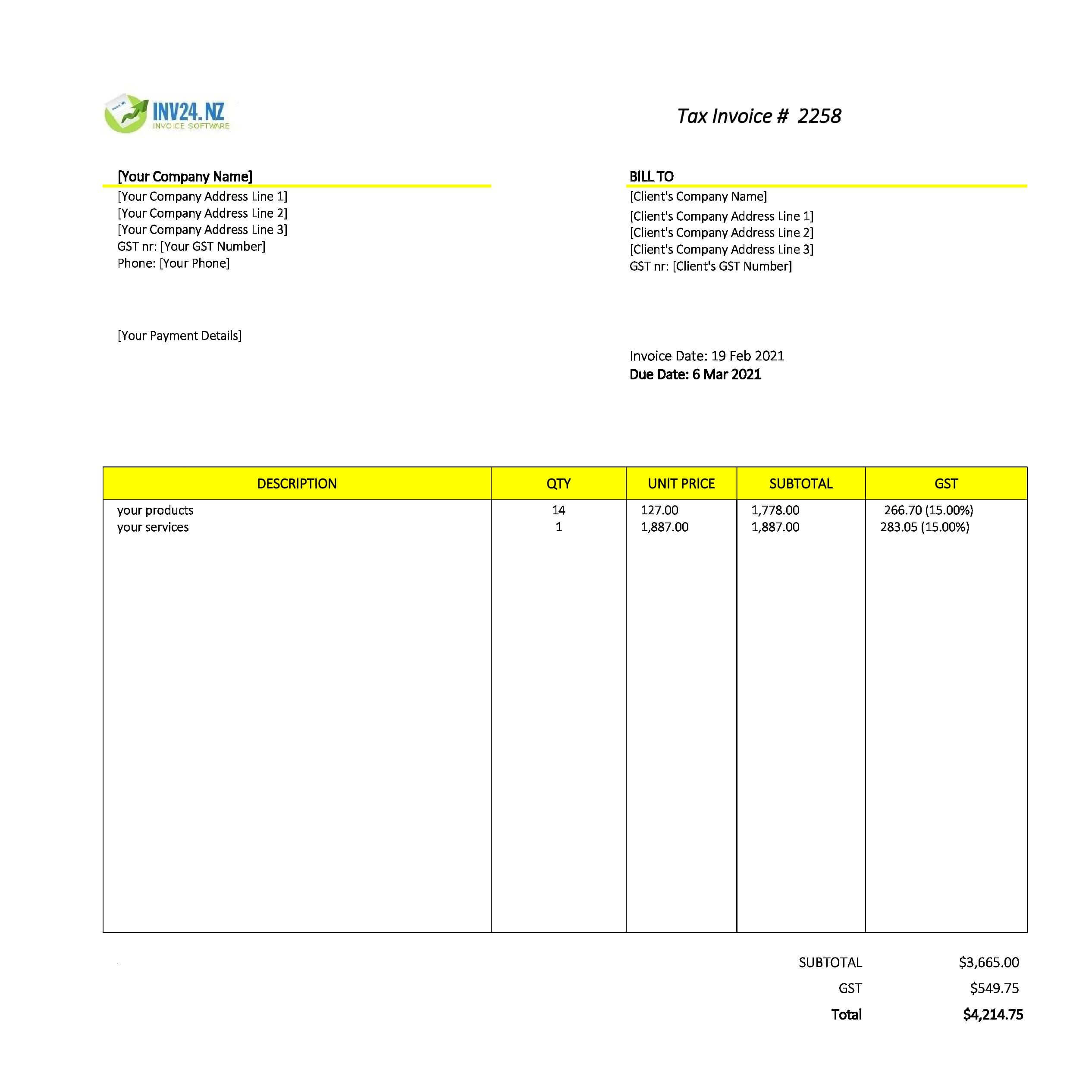 editable invoice template nz