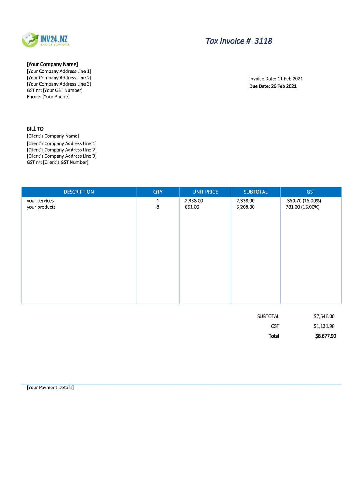 New Zealand Invoice Template