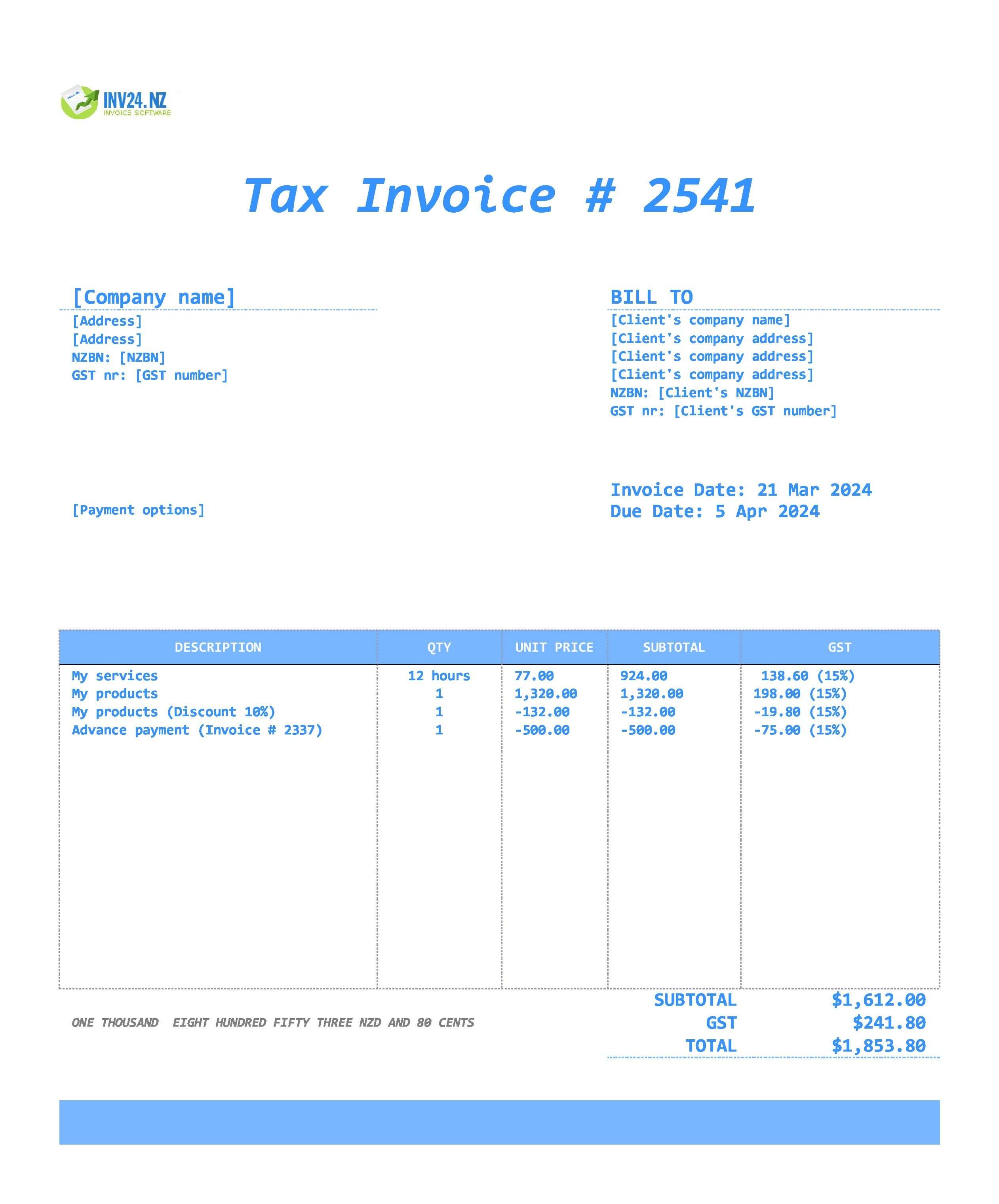 final invoice template nz