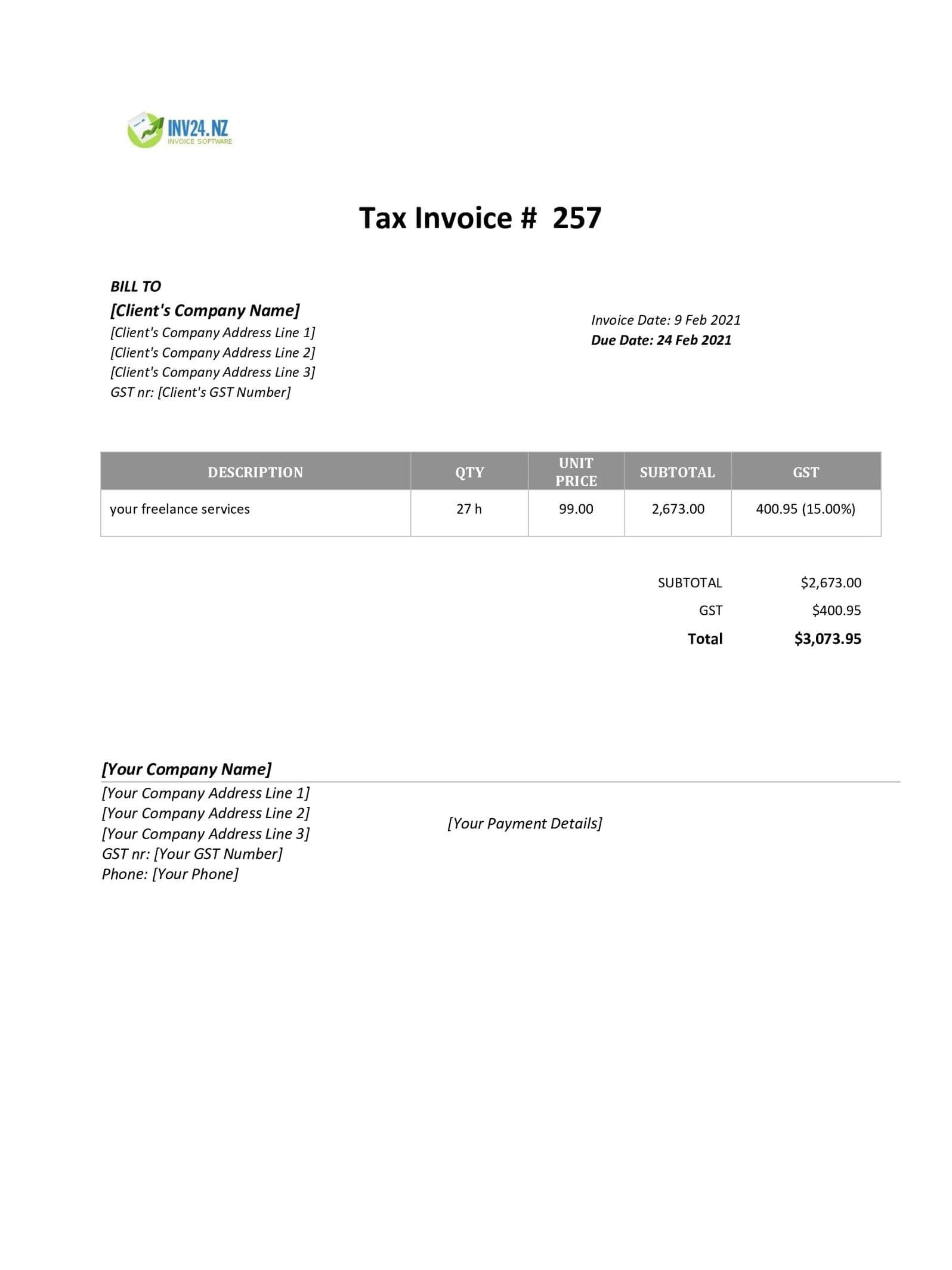 Invoice Template New Zealand