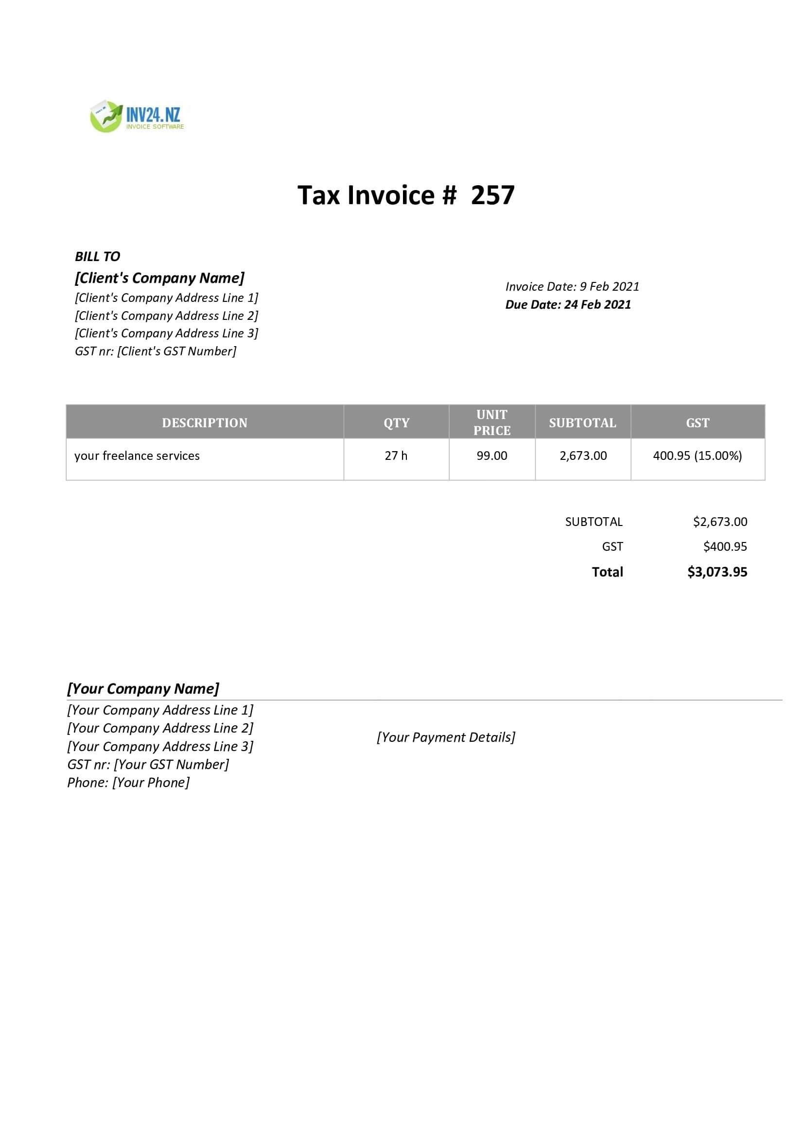 freelance invoice template nz