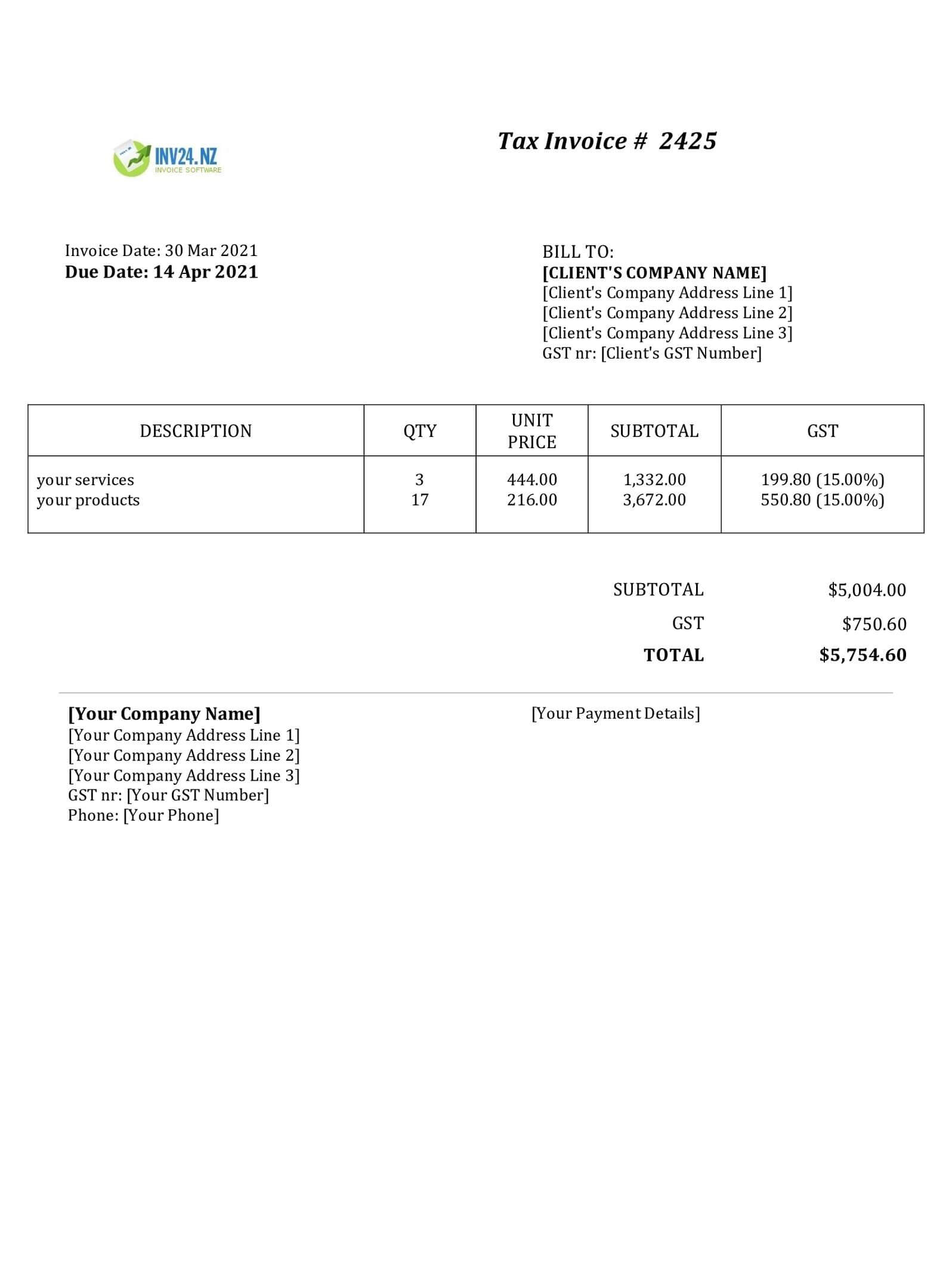 New Zealand Invoice Template