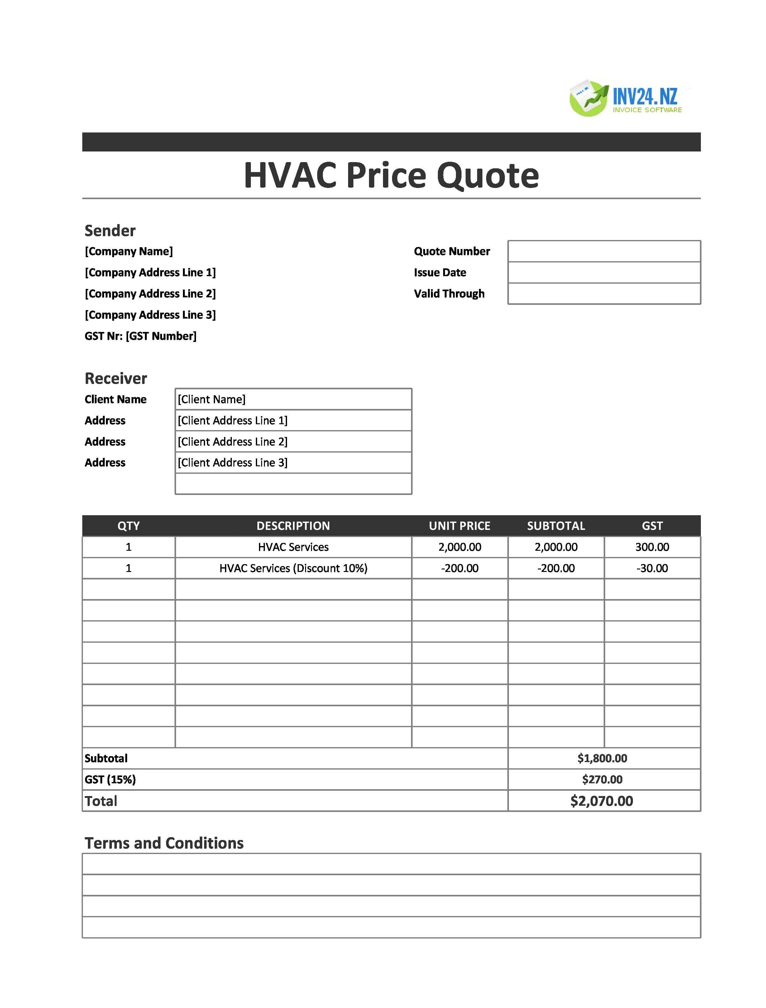 HVAC Quote Template for New Zealand (Excel / Google Sheets)