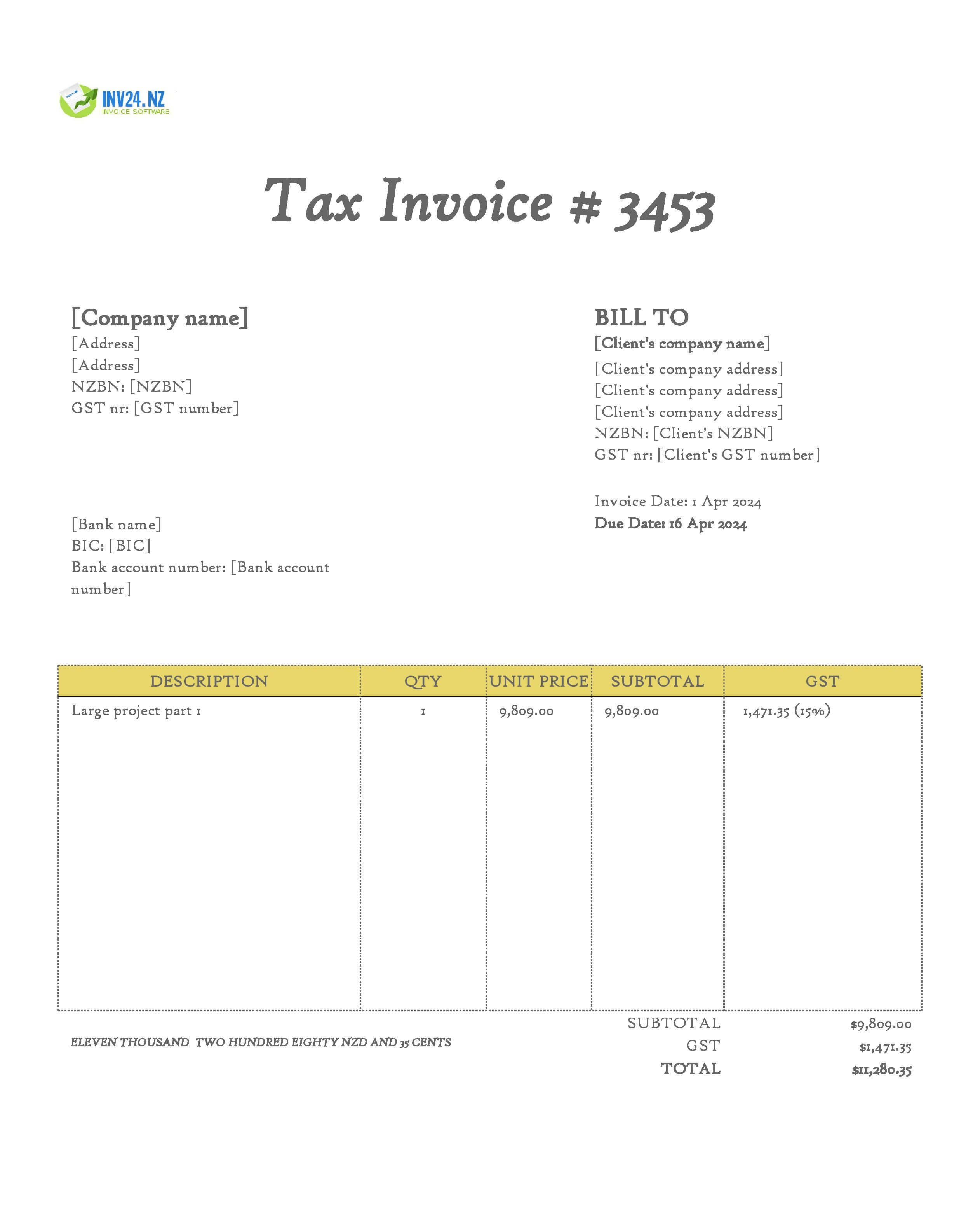 interim invoice example