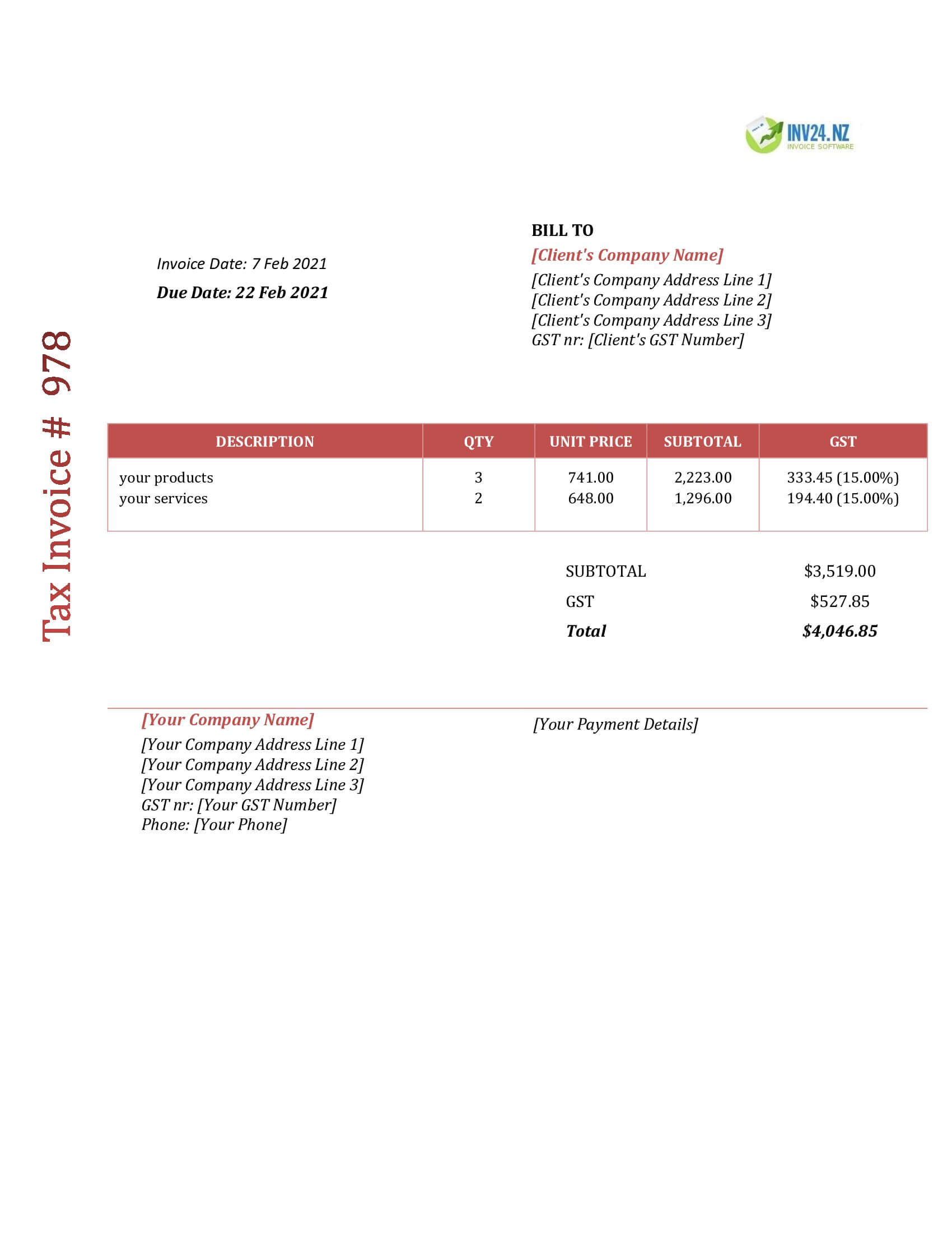 invoice format nz