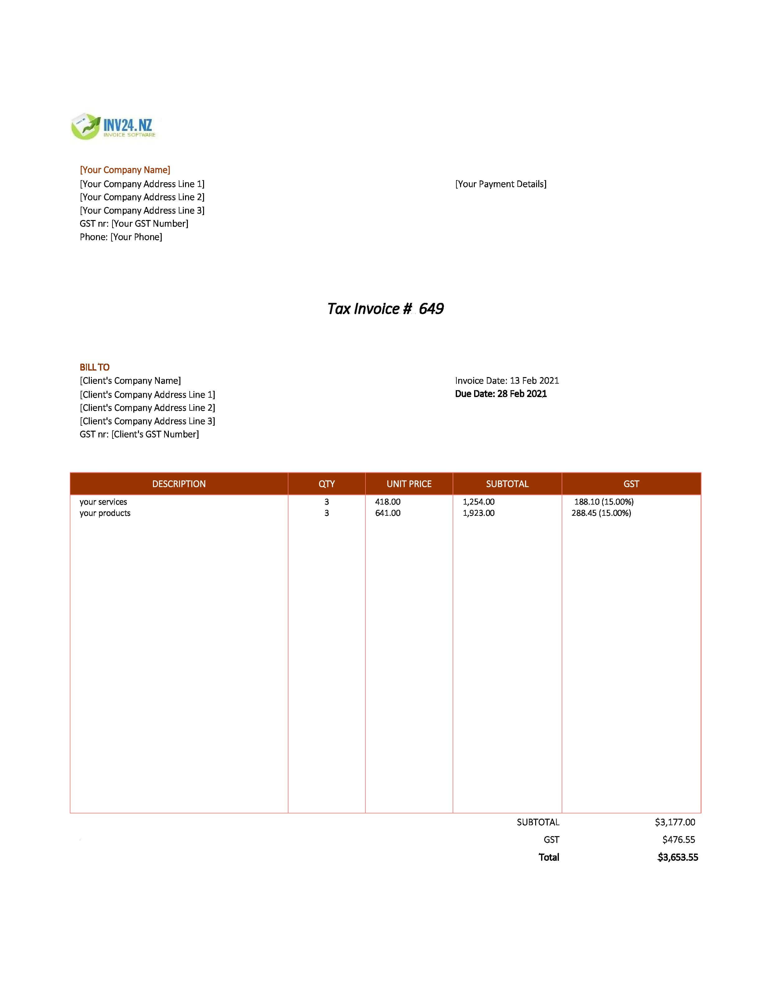 invoice layout nz