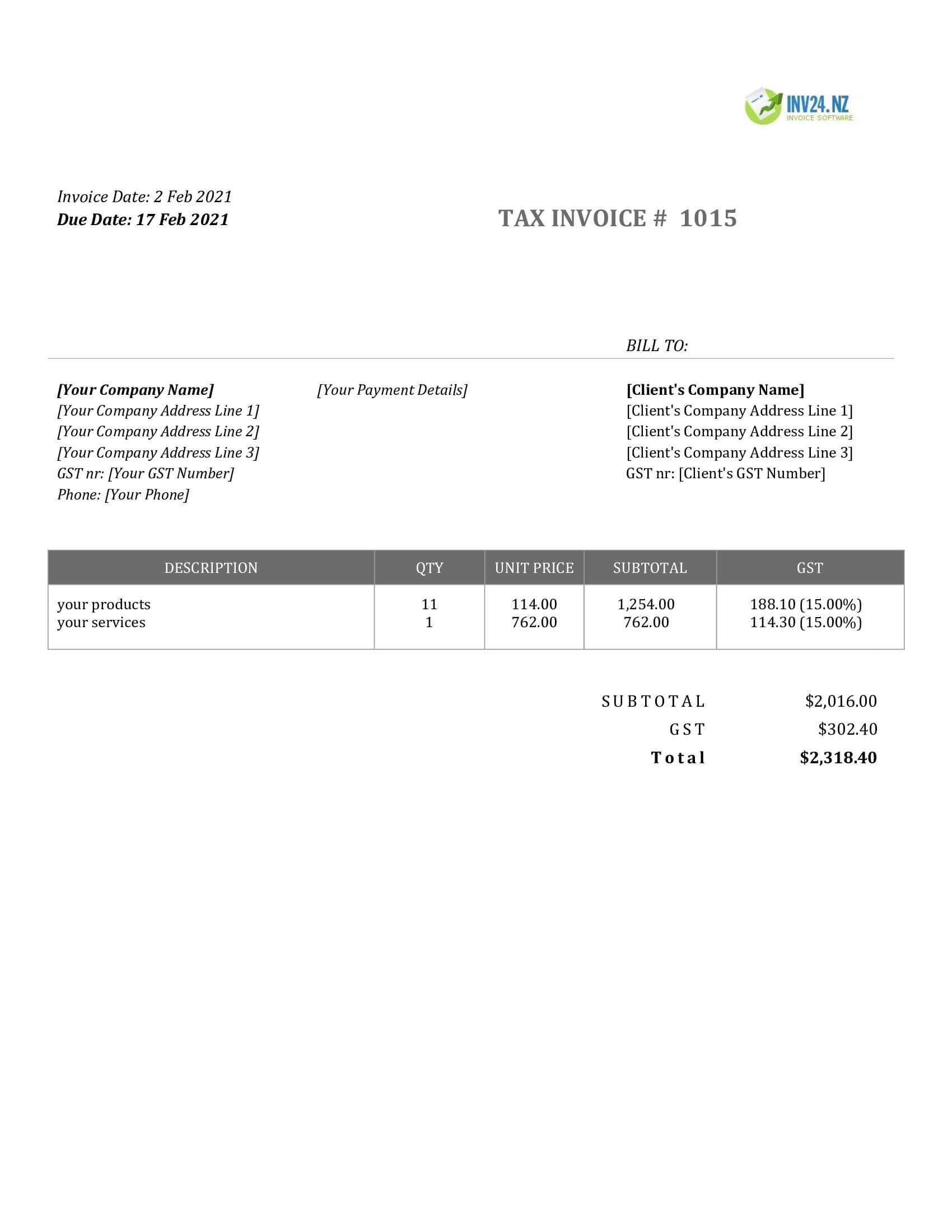 invoice sample nz