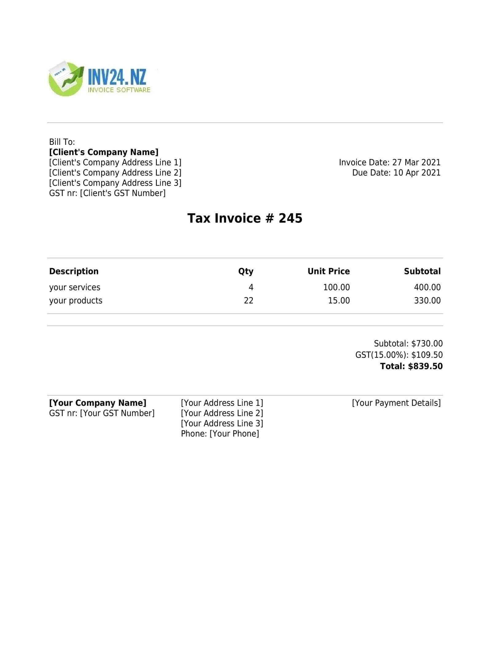 New Zealand Invoice Template