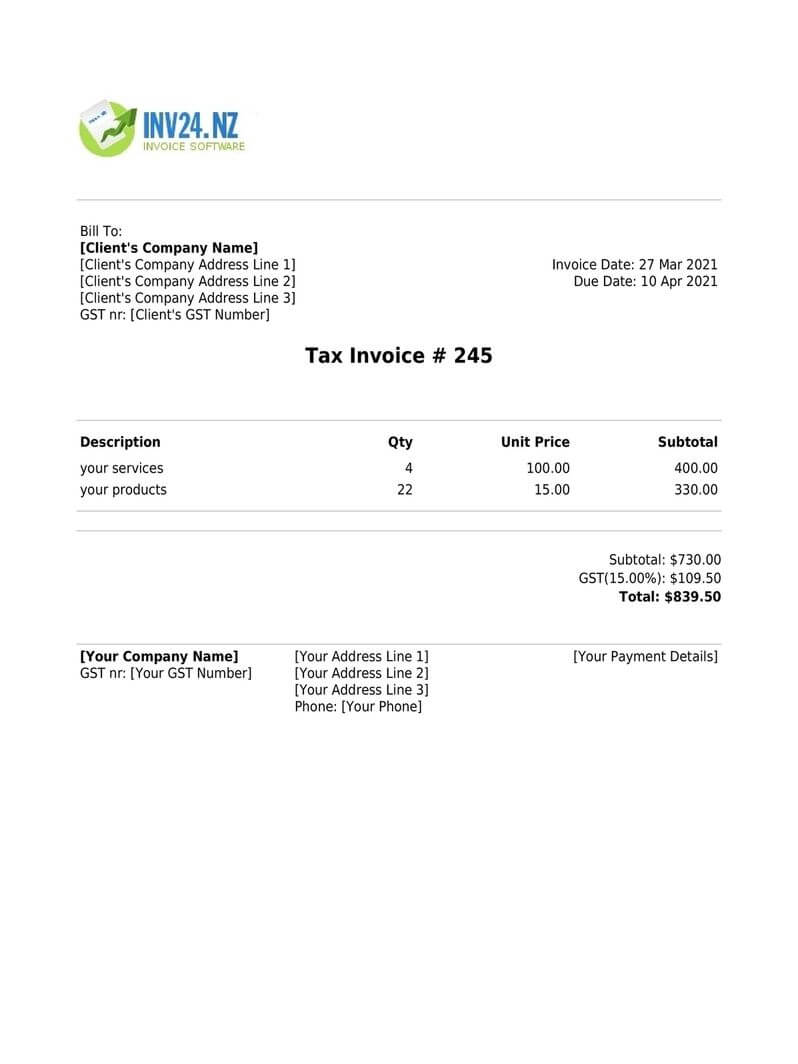 invoice template nz pdf
