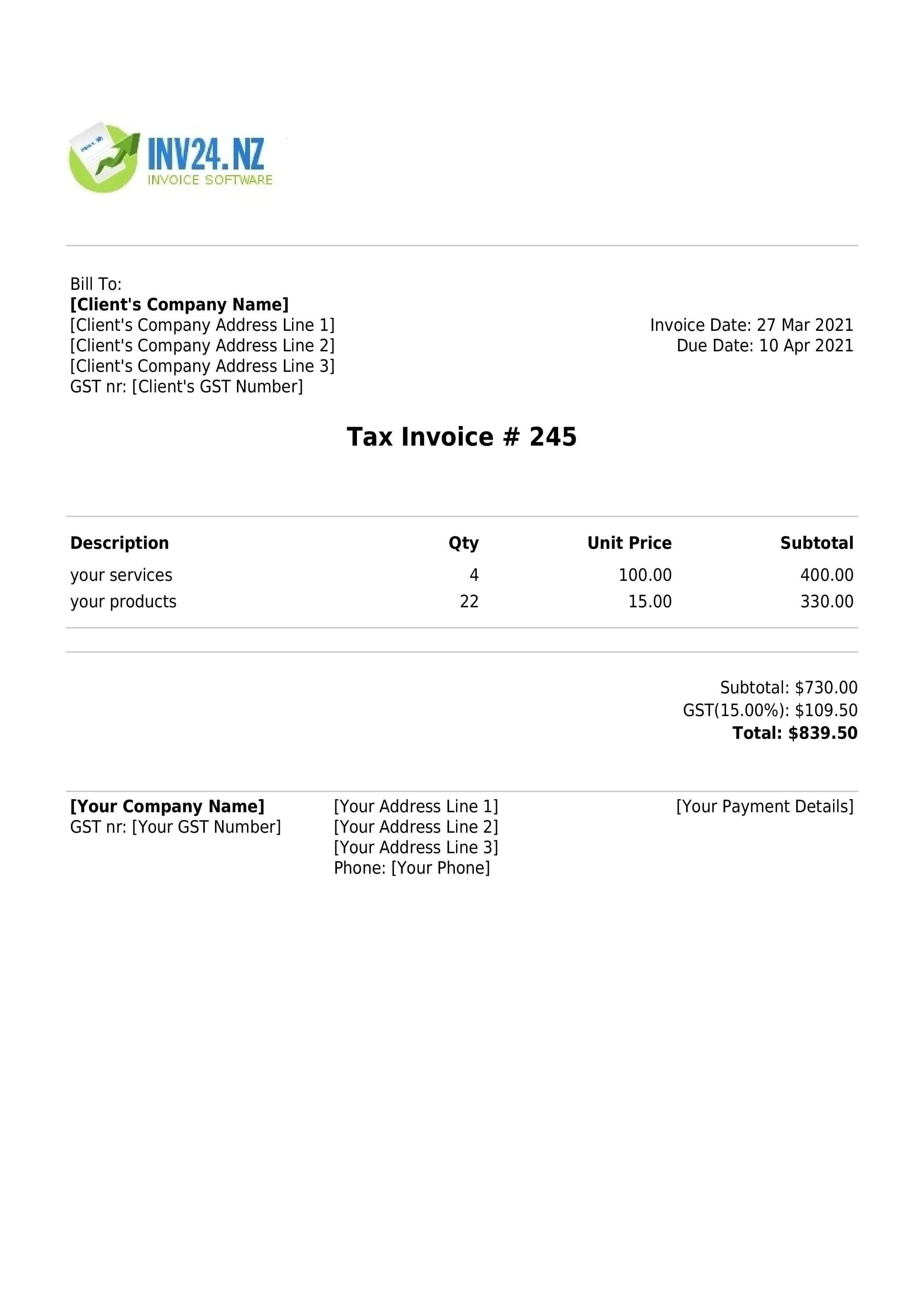 Free Printable Invoice Template Nz