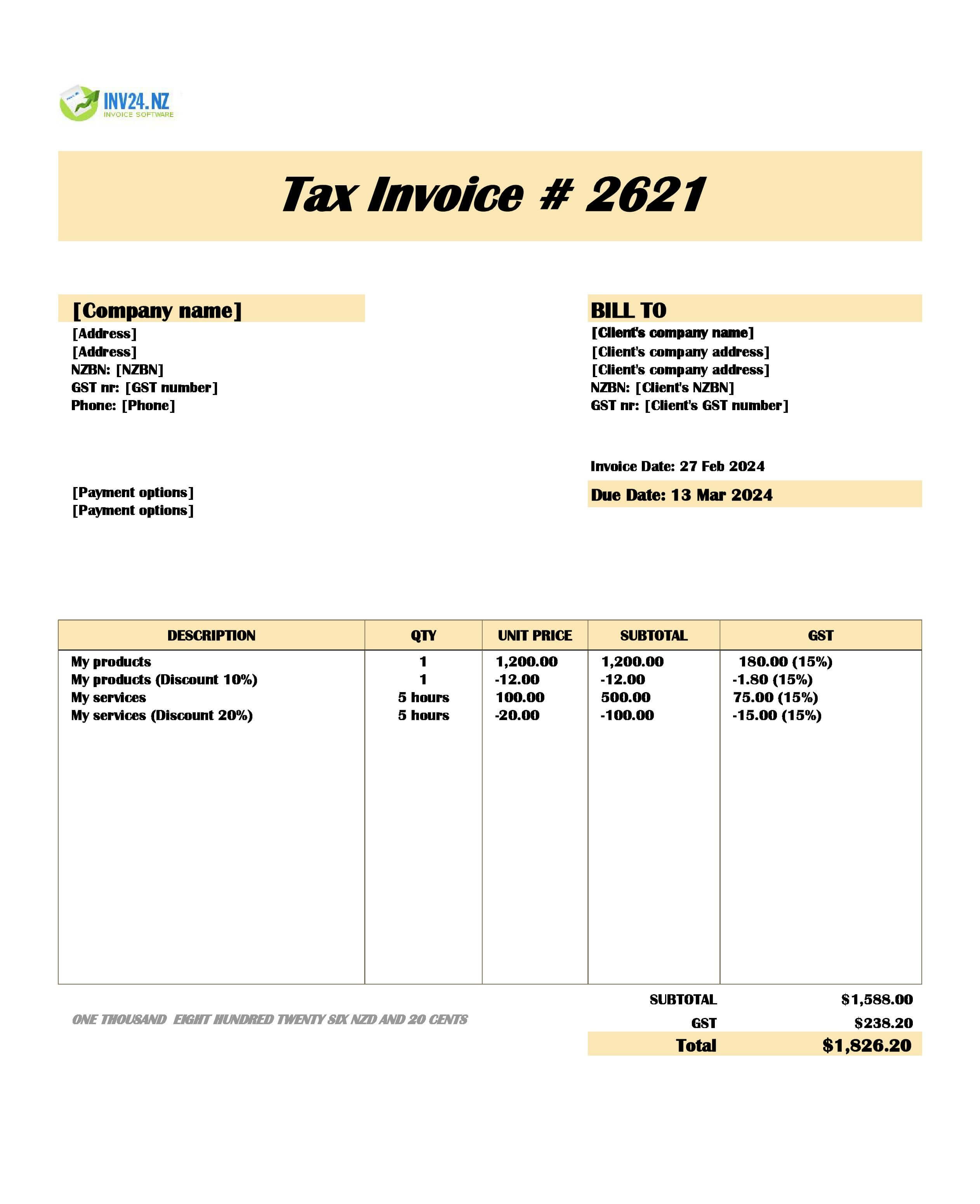 Invoice with discount example