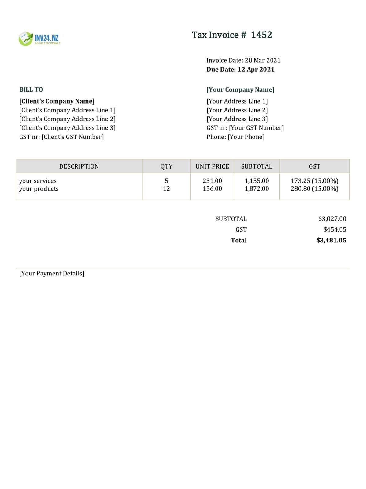 1 new zealand invoice template free download - invoice template nz ...