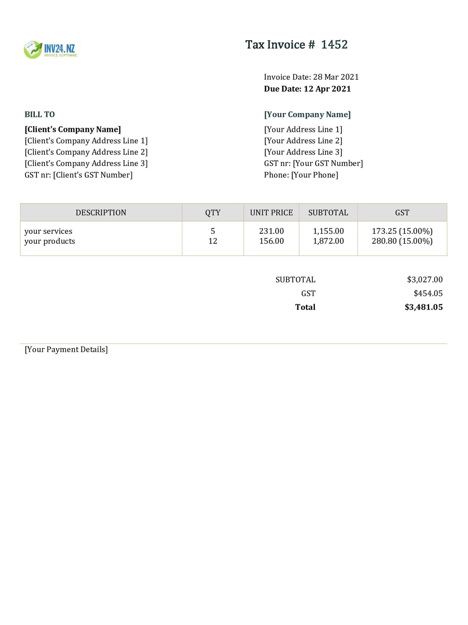 New Zealand Invoice Template