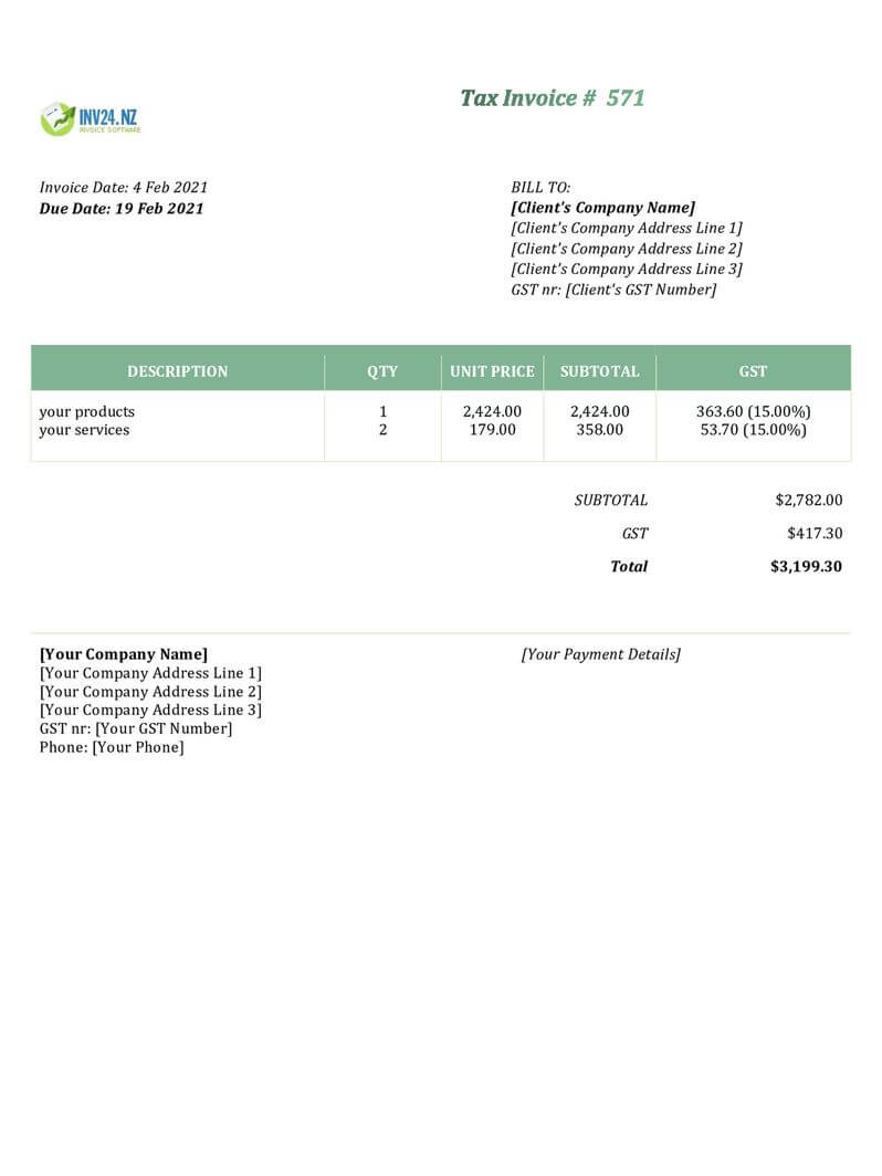 New Zealand Invoice Template