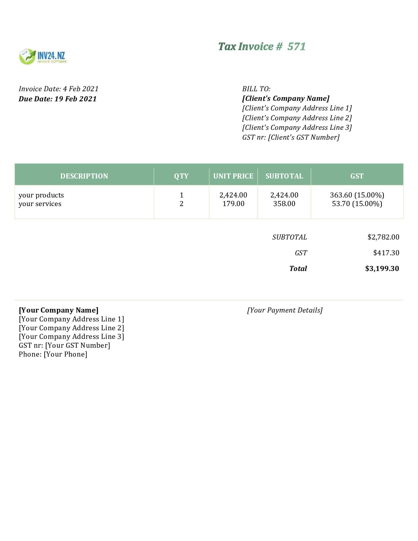 online invoice template nz
