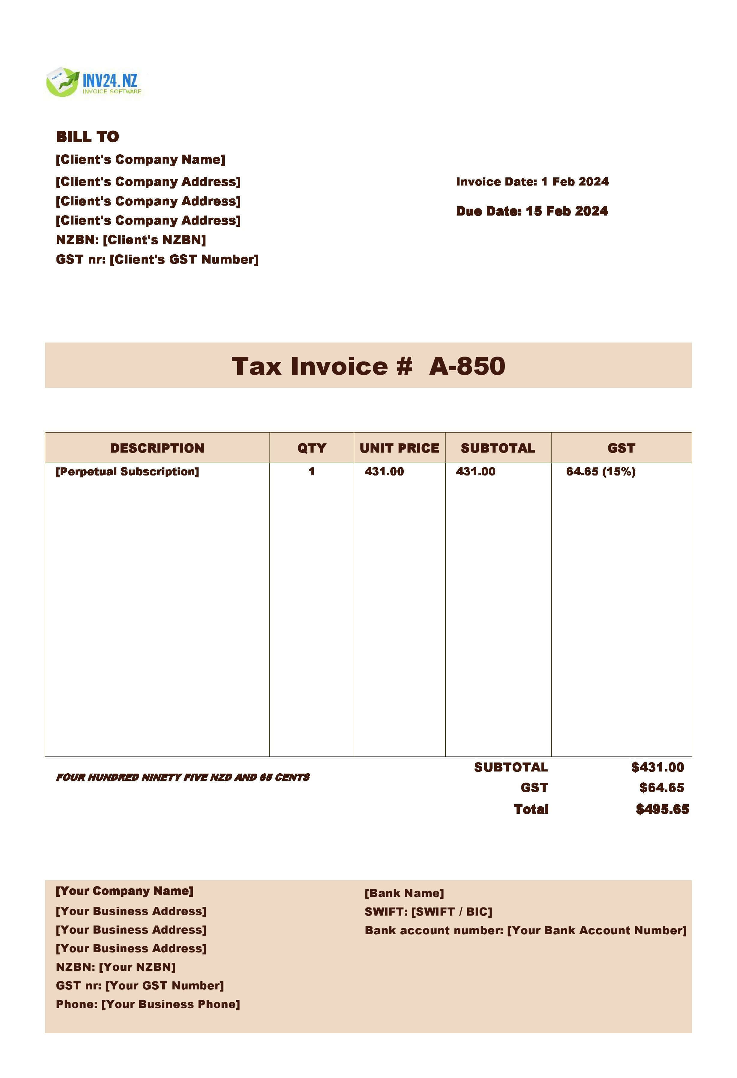 perpetual invoice template nz